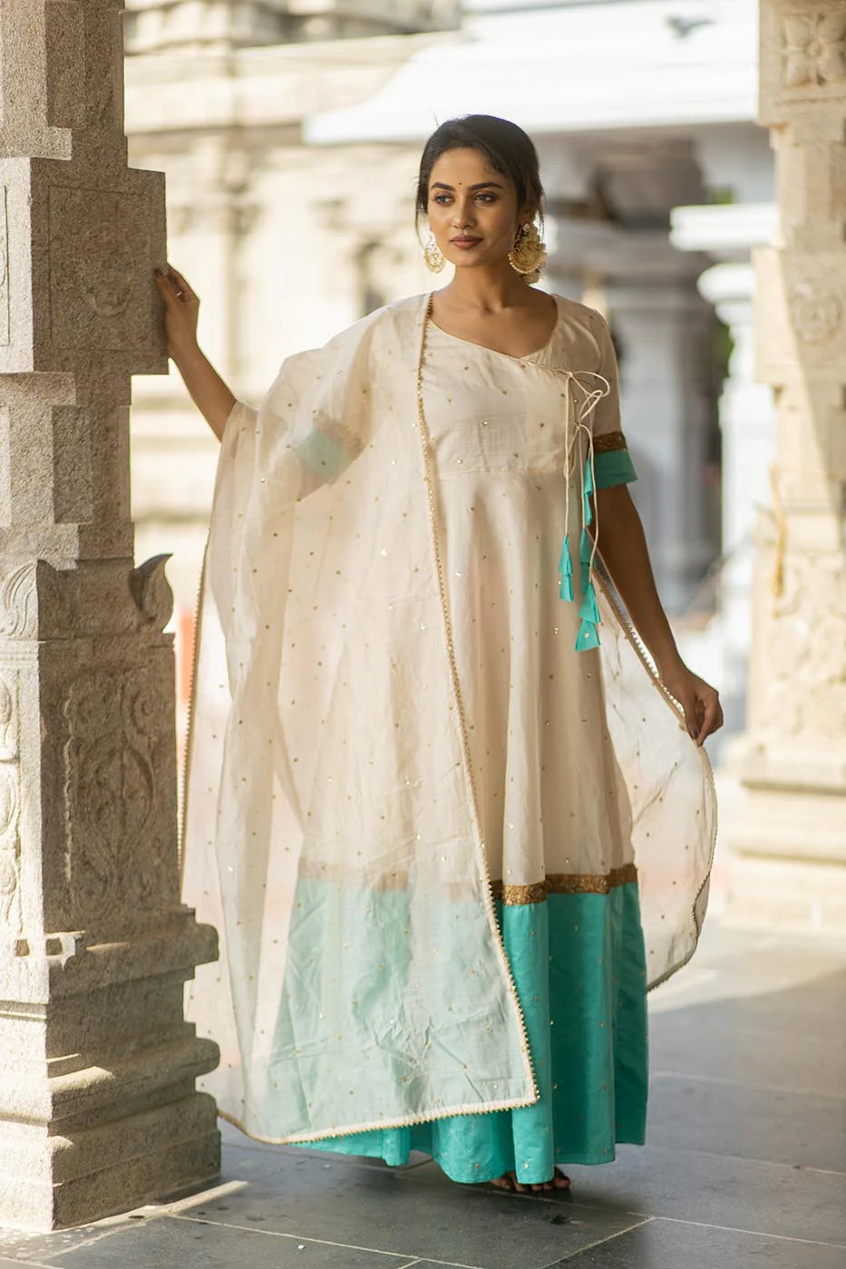 IMD - Kayalvizhi Ivory and Aqua Dress - Image 8