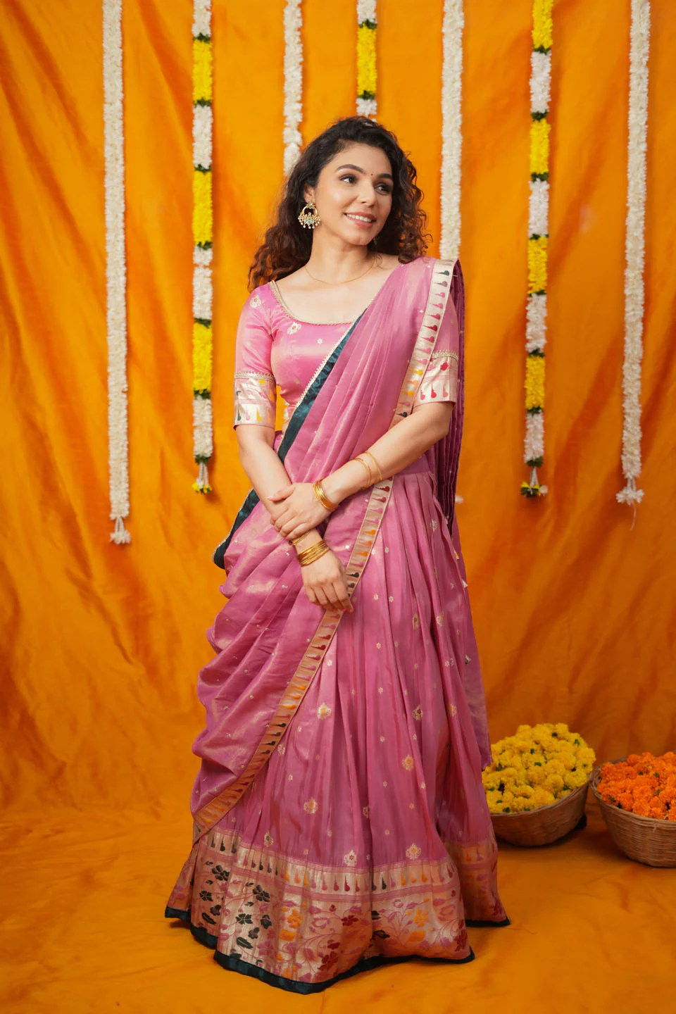 IMD - Maithiri Pink Silk Half Saree - Image 3