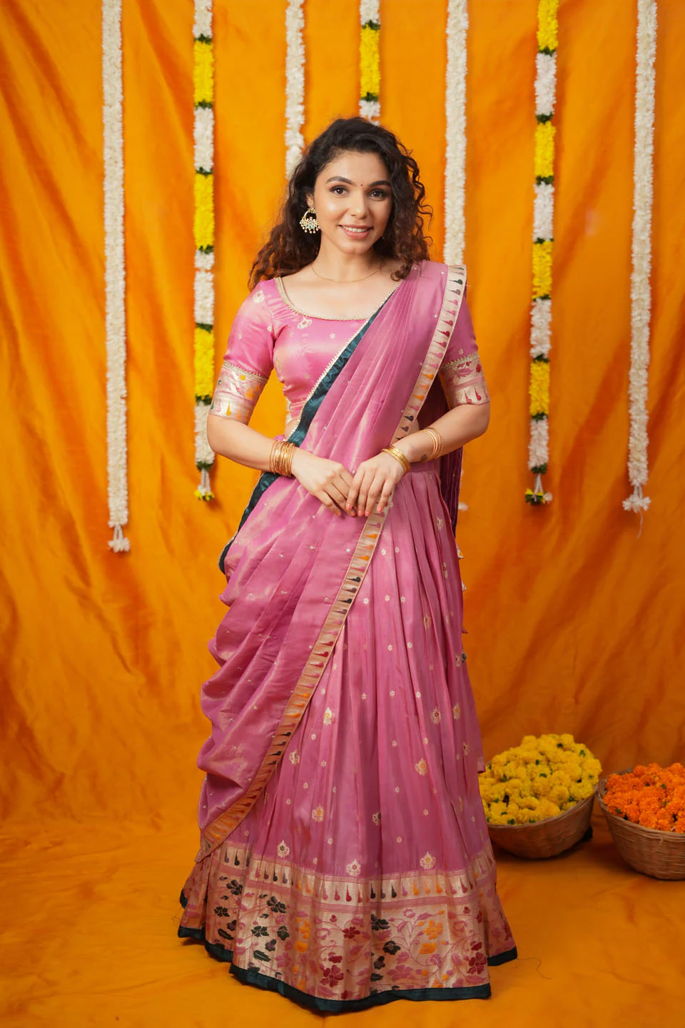 IMD - Maithiri Pink Silk Half Saree - Image 5