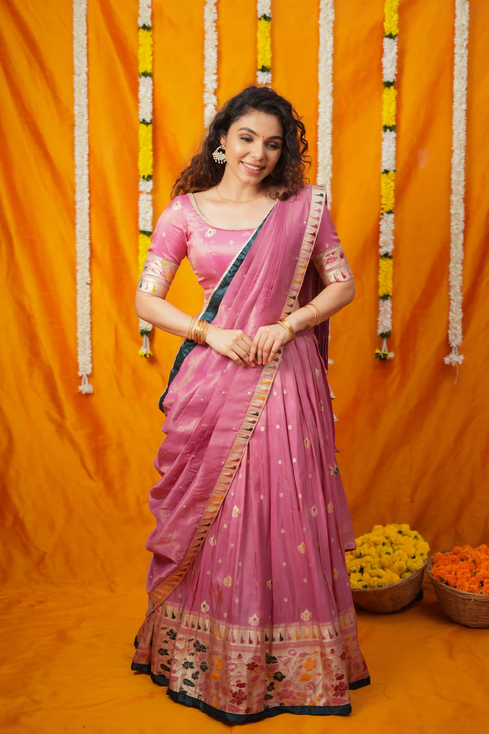 IMD - Maithiri Pink Silk Half Saree - Image 6