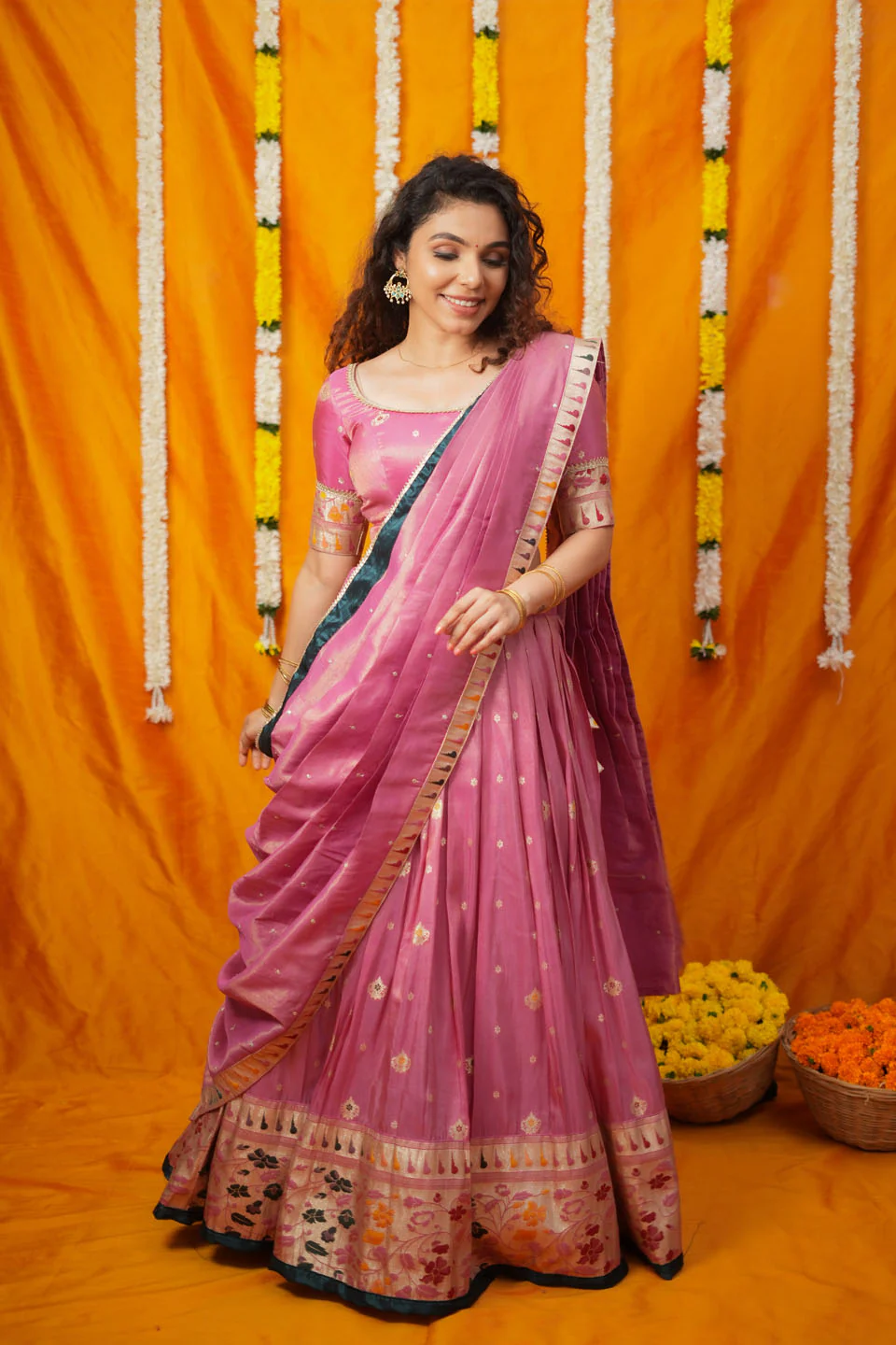 IMD - Maithiri Pink Silk Half Saree - Image 7