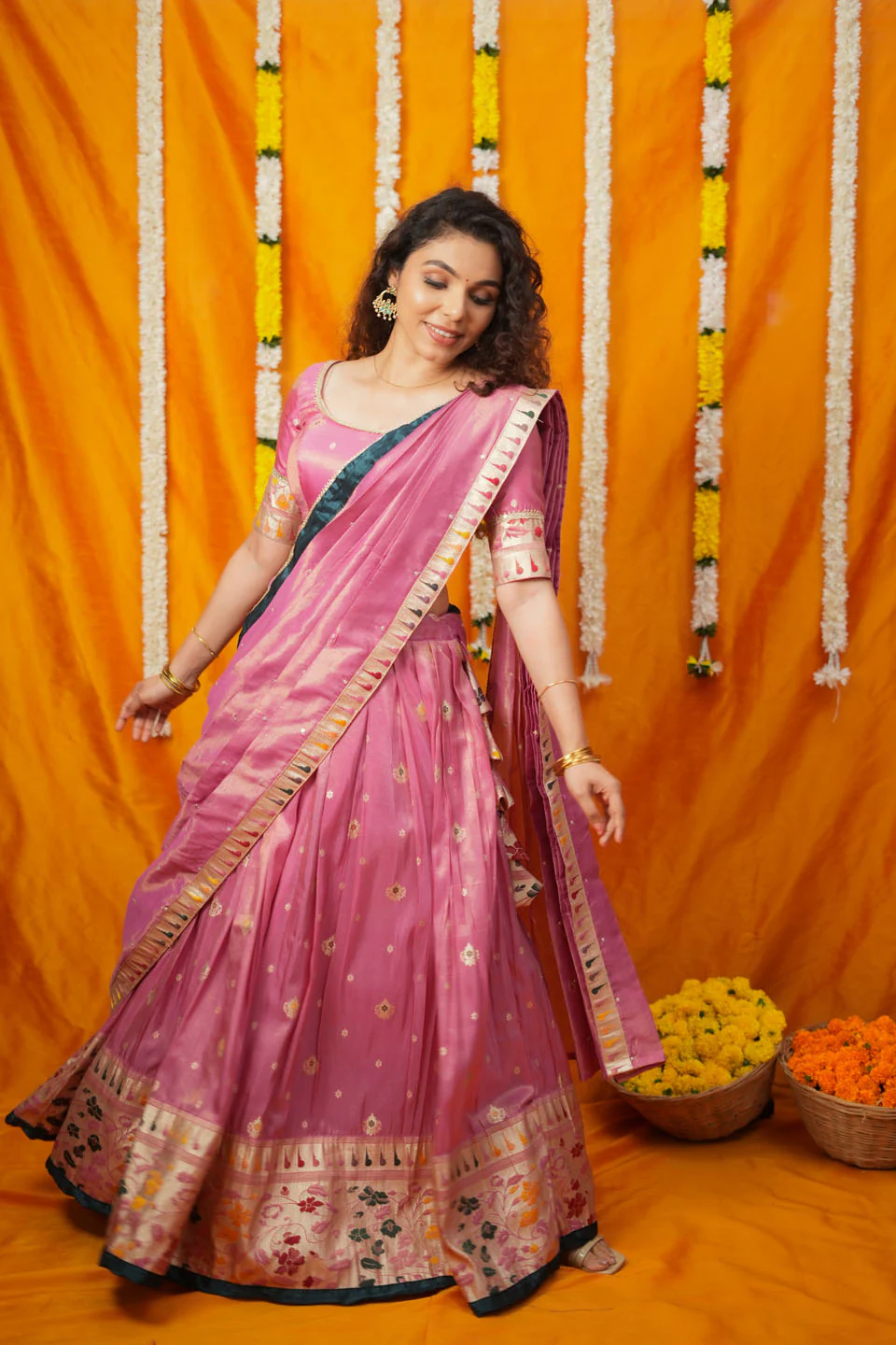 IMD - Maithiri Pink Silk Half Saree - Image 9
