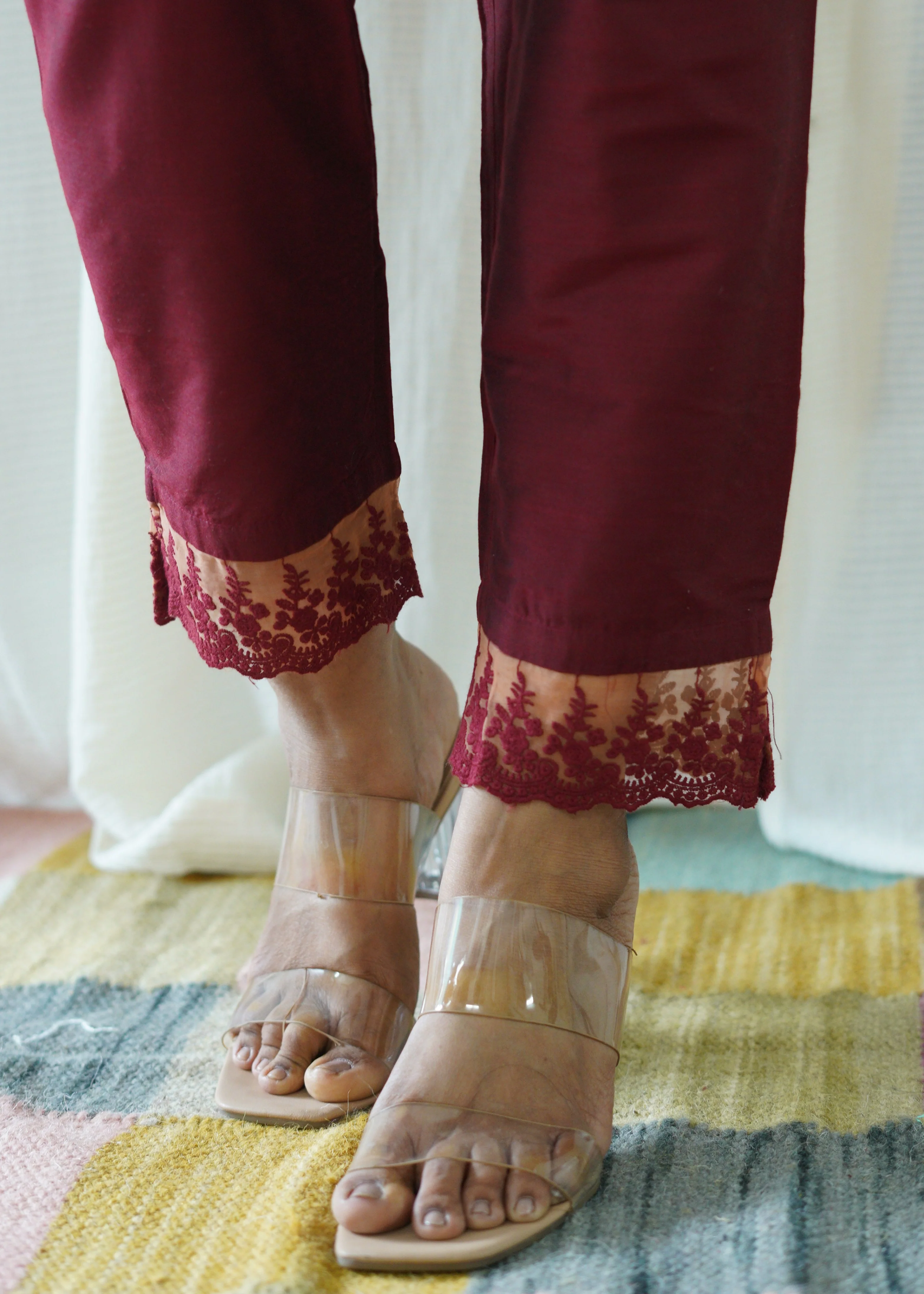 Maroon Solid Bottom with Lace detailing - Image 3