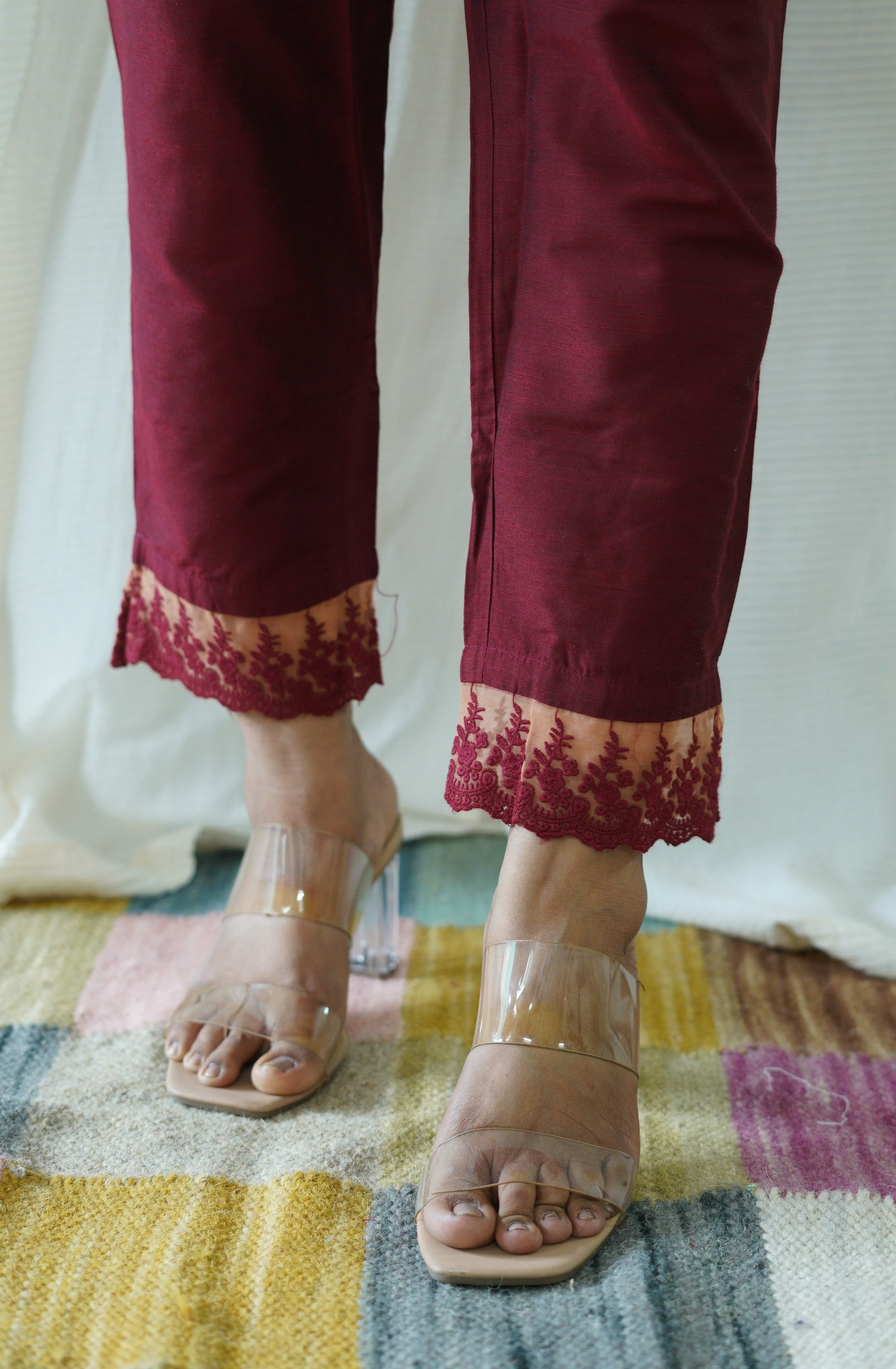Maroon Solid Bottom with Lace detailing - Image 4