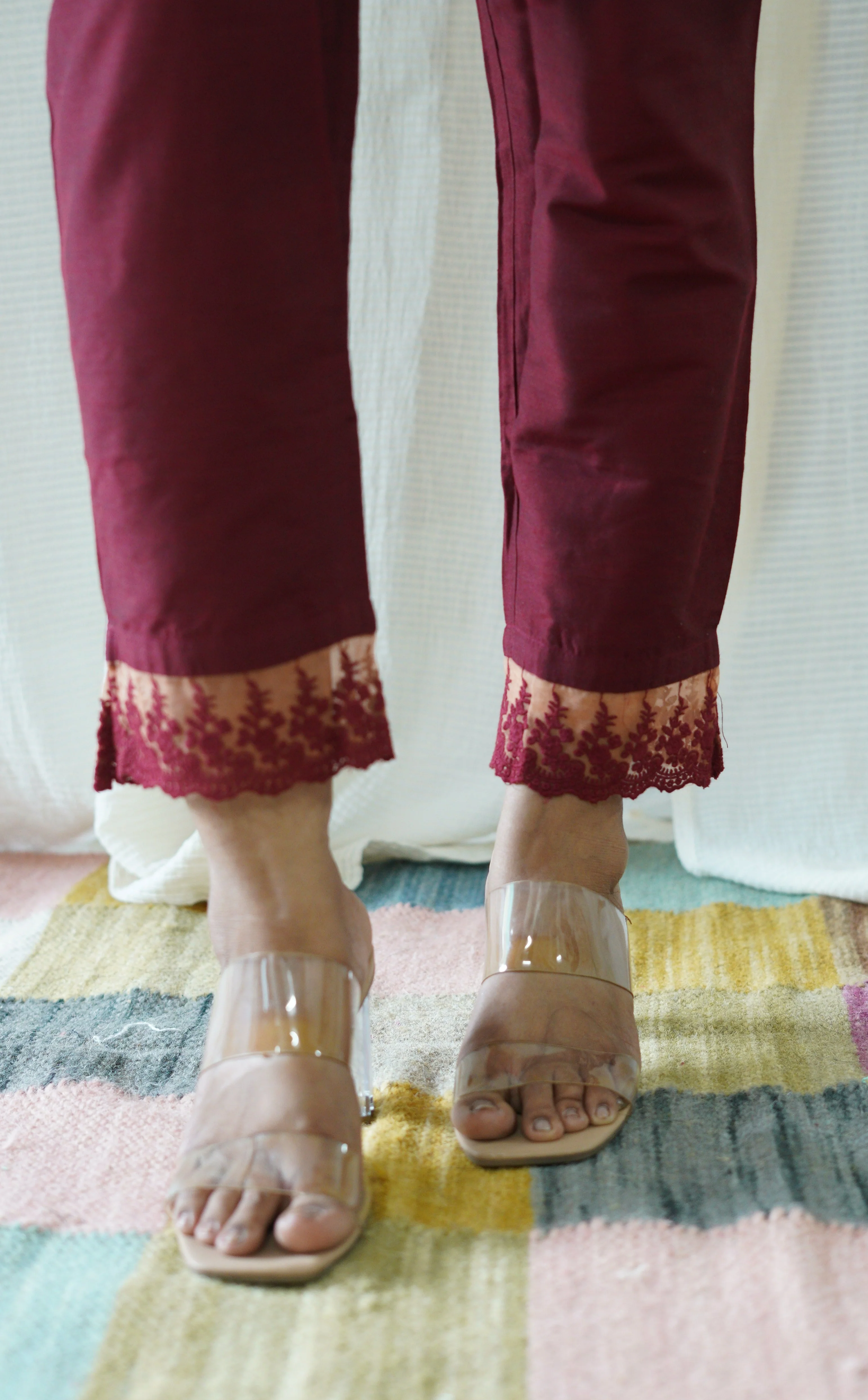 Maroon Solid Bottom with Lace detailing - Image 5
