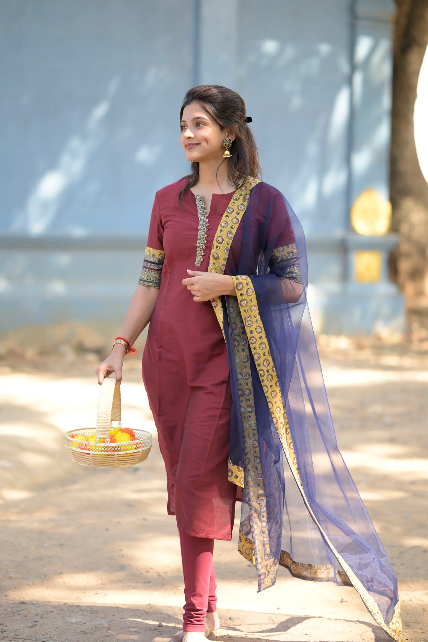 Indira Maroon Kurti Set (Top & Dupatta) - Image 3