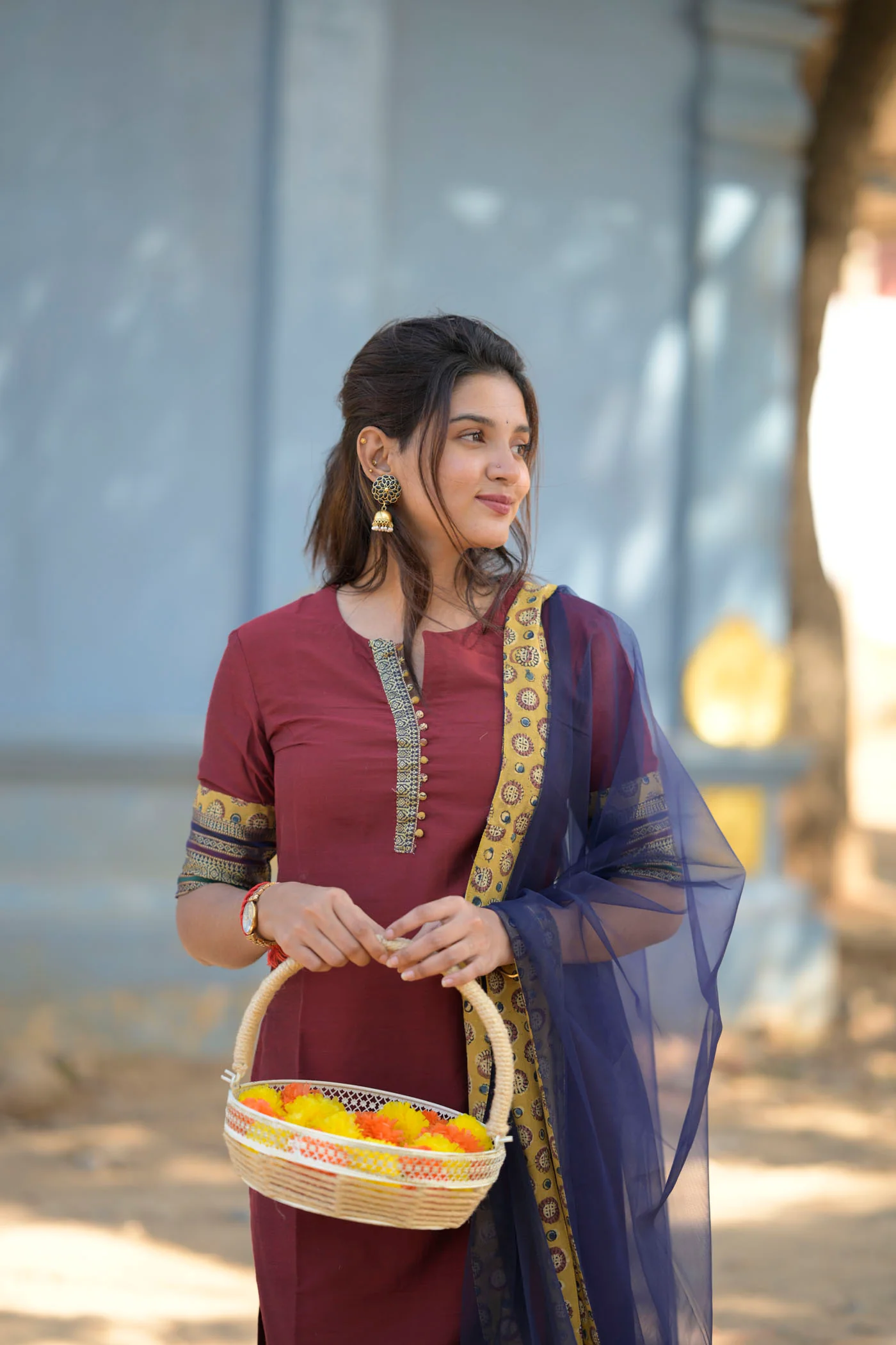 Indira Maroon Kurti Set (Top & Dupatta) - Image 4