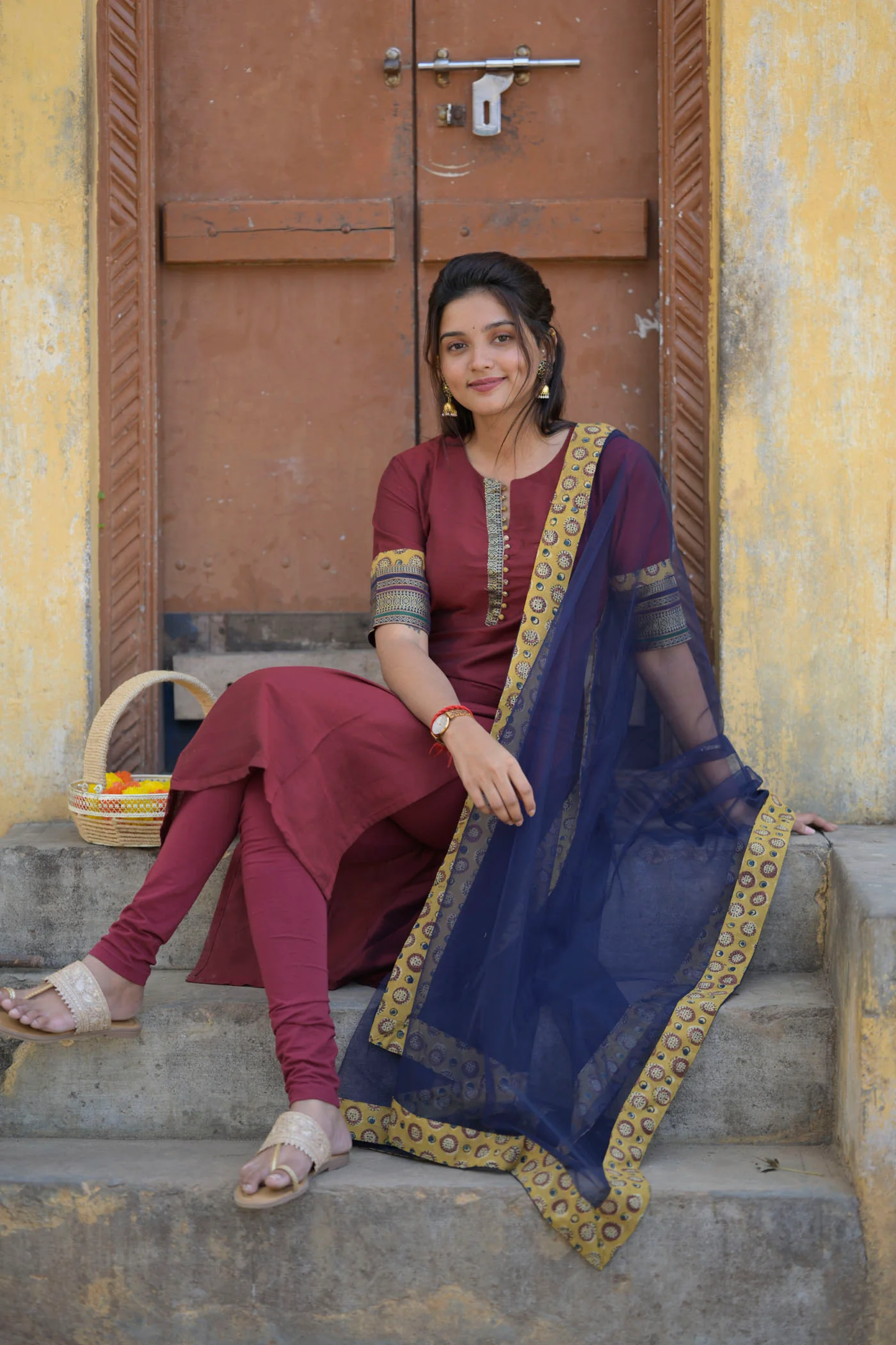 Indira Maroon Kurti Set (Top & Dupatta) - Image 5