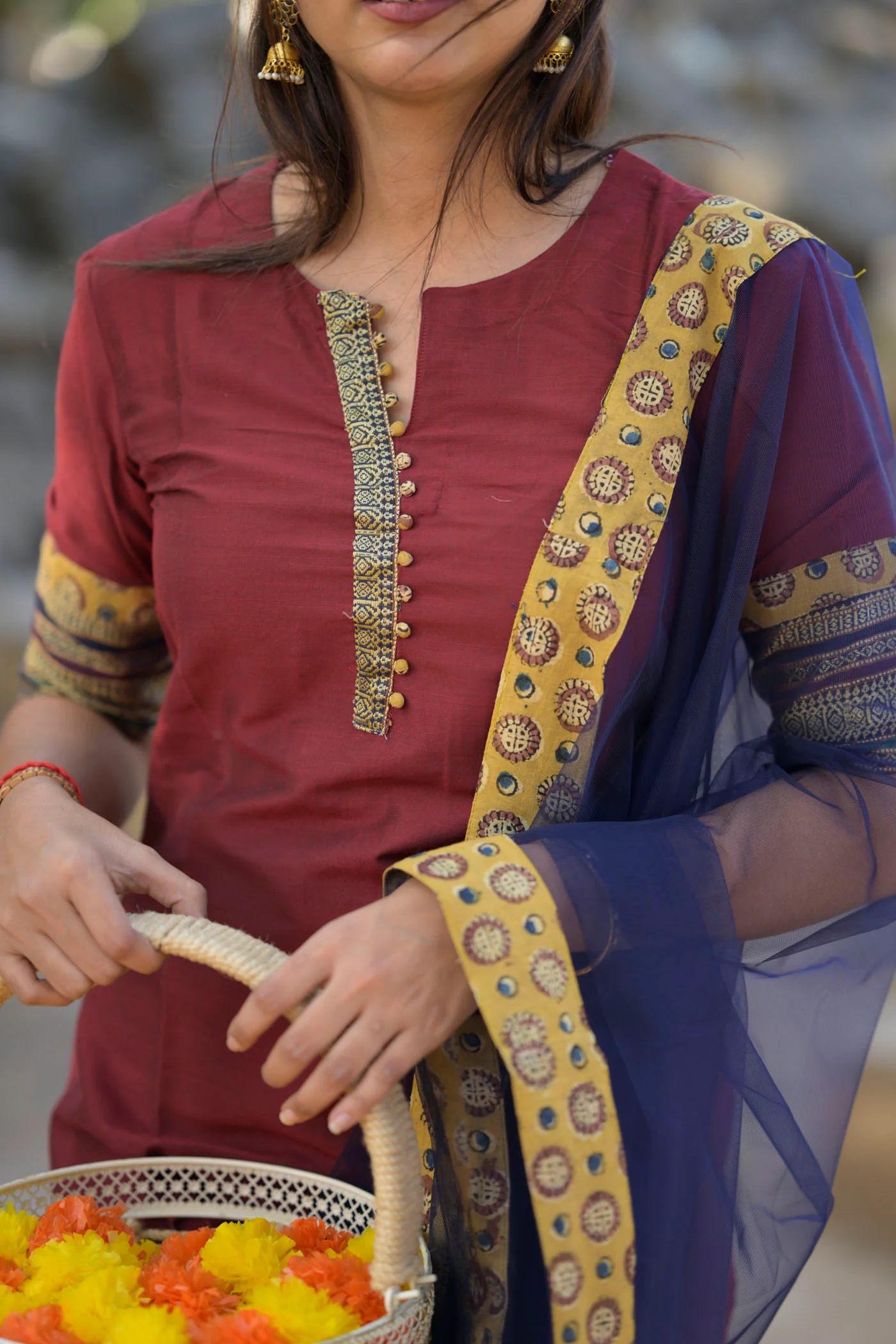 Indira Maroon Kurti Set (Top & Dupatta) - Image 7