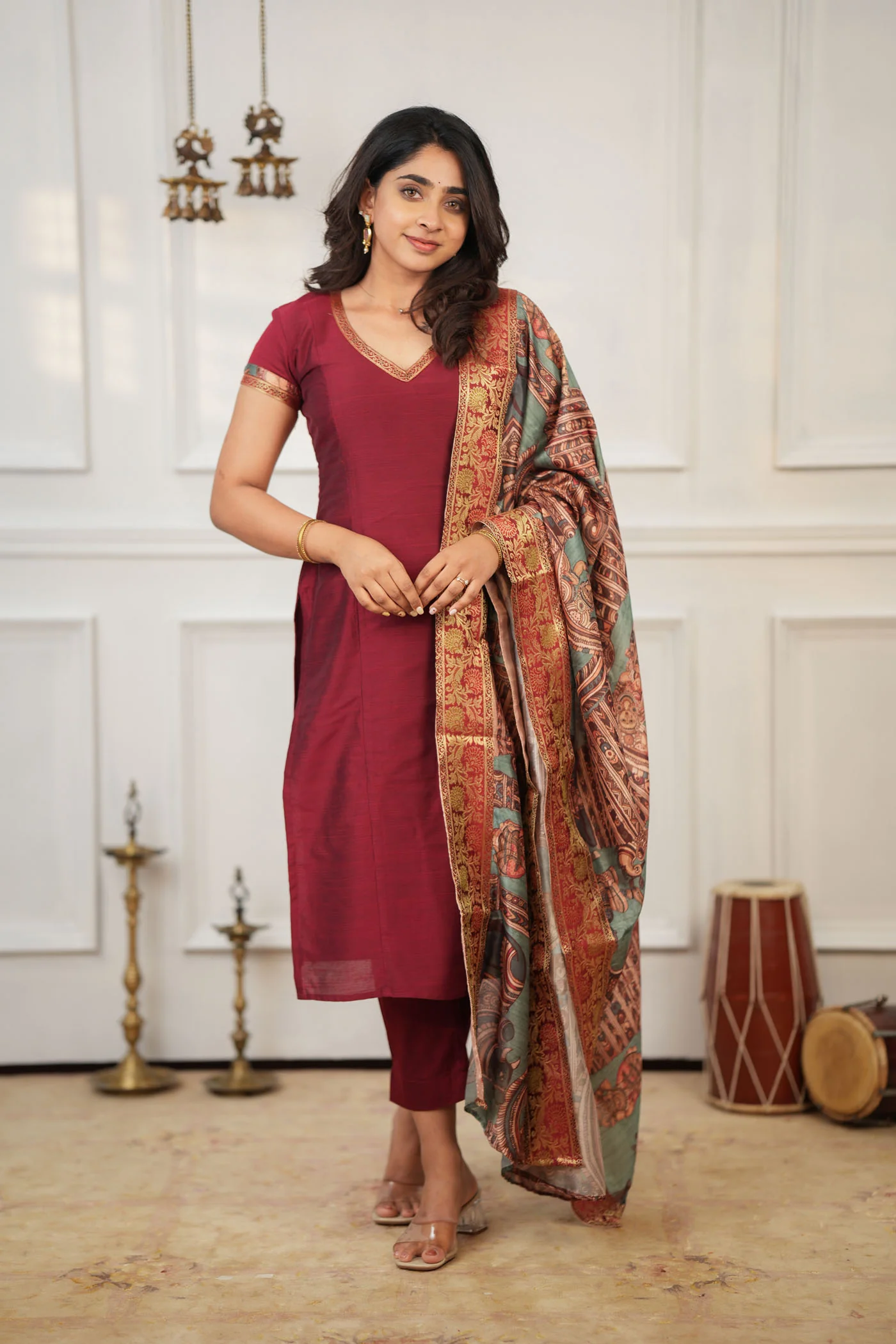 Indra Maroon Kurti Set (Set of 3)