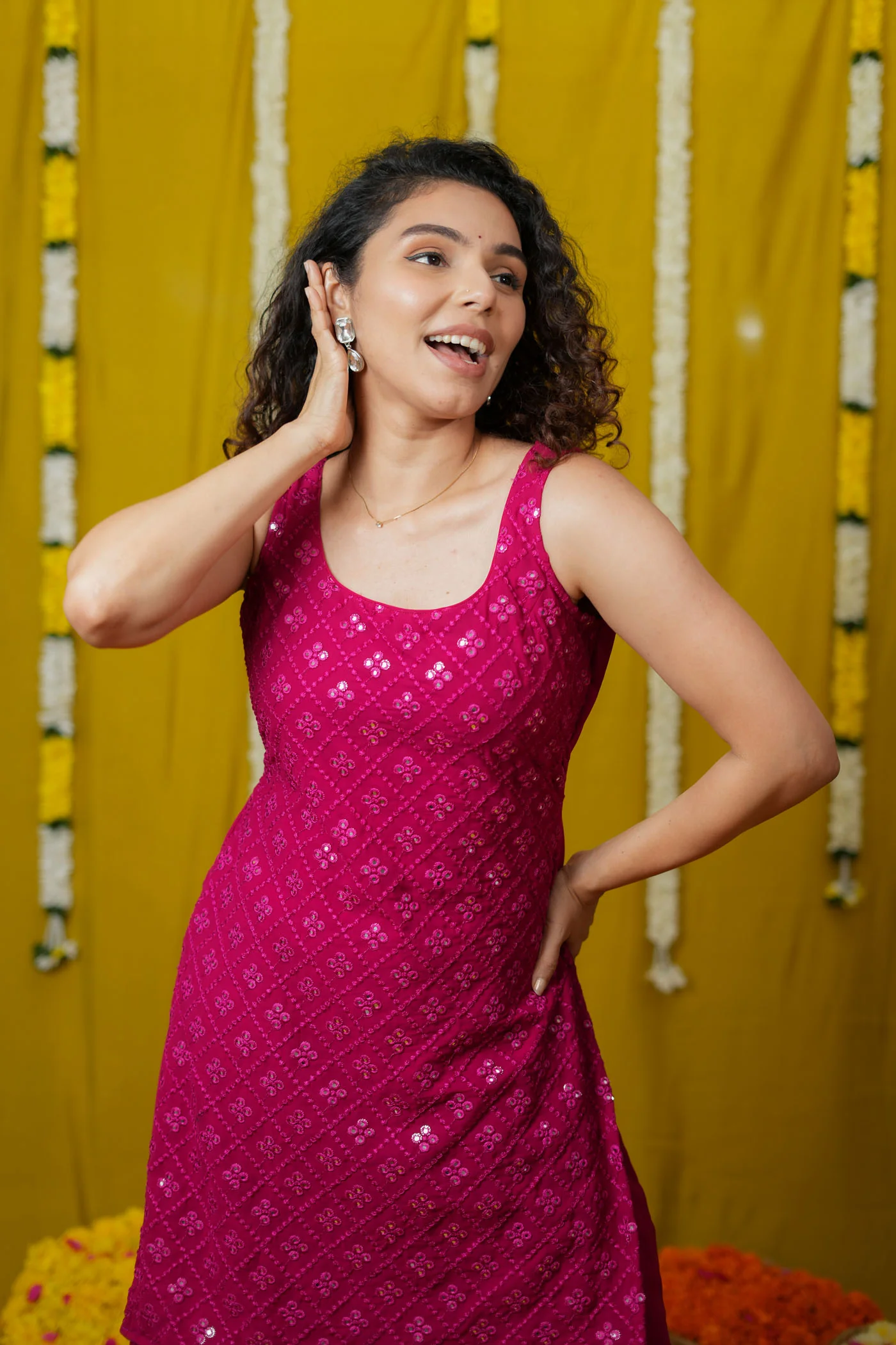 Isai Pink Kurti with Sharara (Set of 3) - Image 11