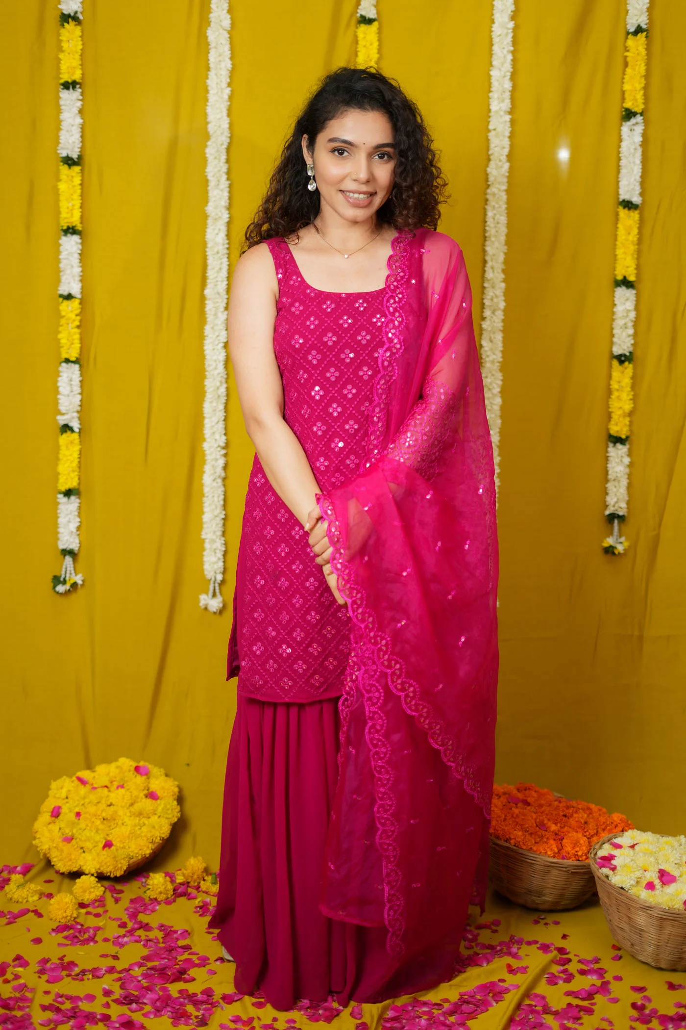 Isai Pink Kurti with Sharara (Set of 3) - Image 26