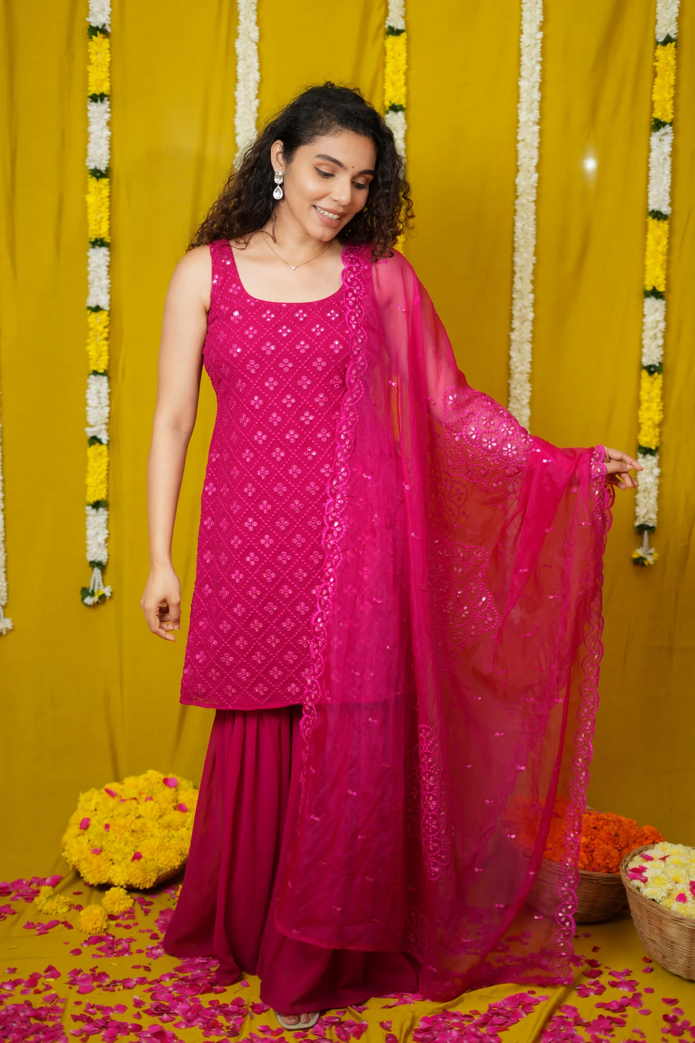 Isai Pink Kurti with Sharara (Set of 3) - Image 27