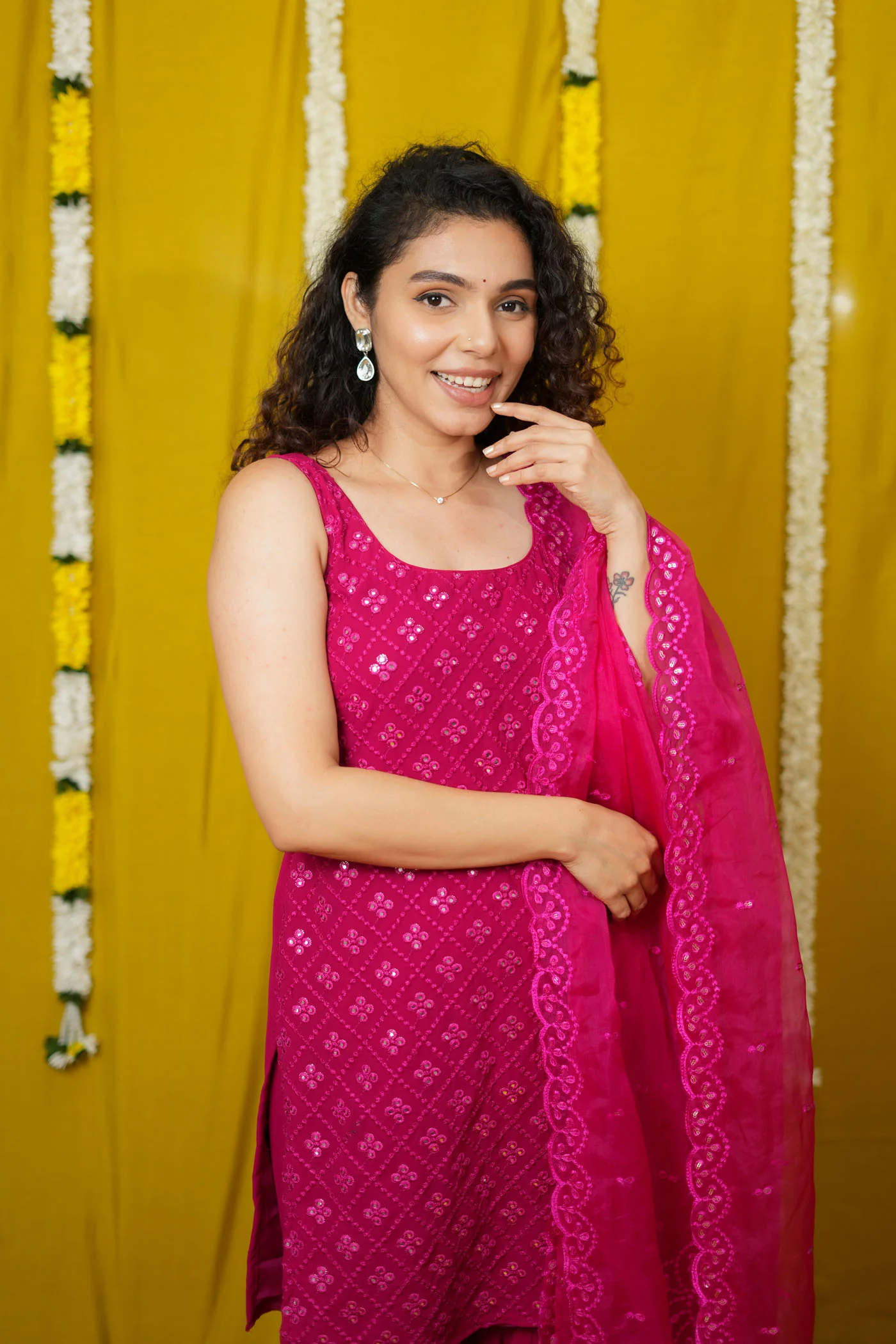 Isai Pink Kurti with Sharara (Set of 3) - Image 28
