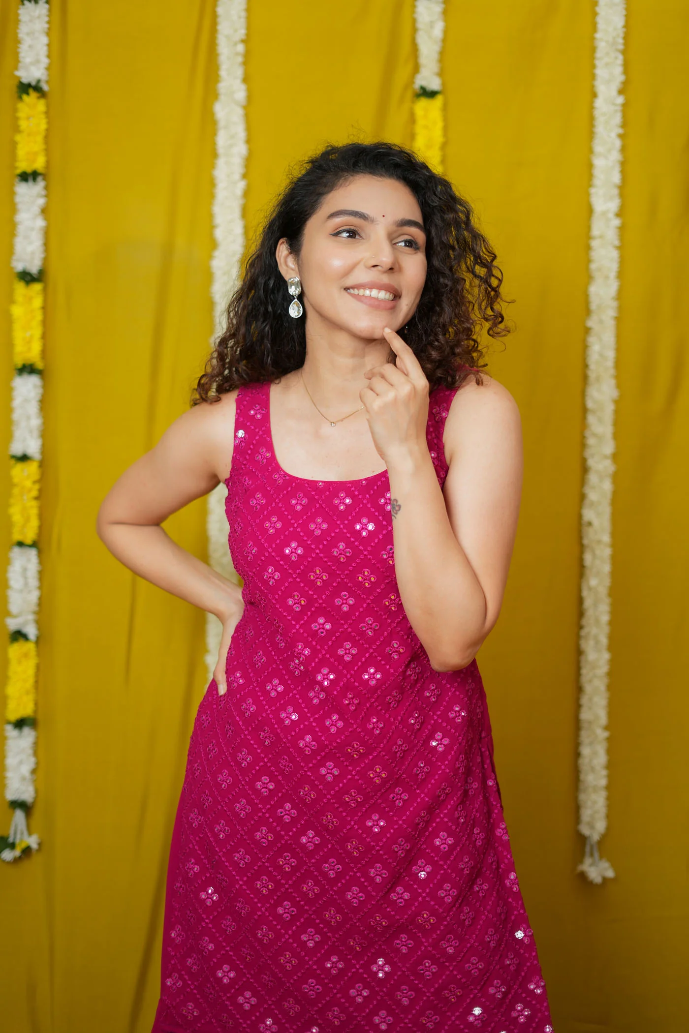 Isai Pink Kurti with Sharara (Set of 3) - Image 21