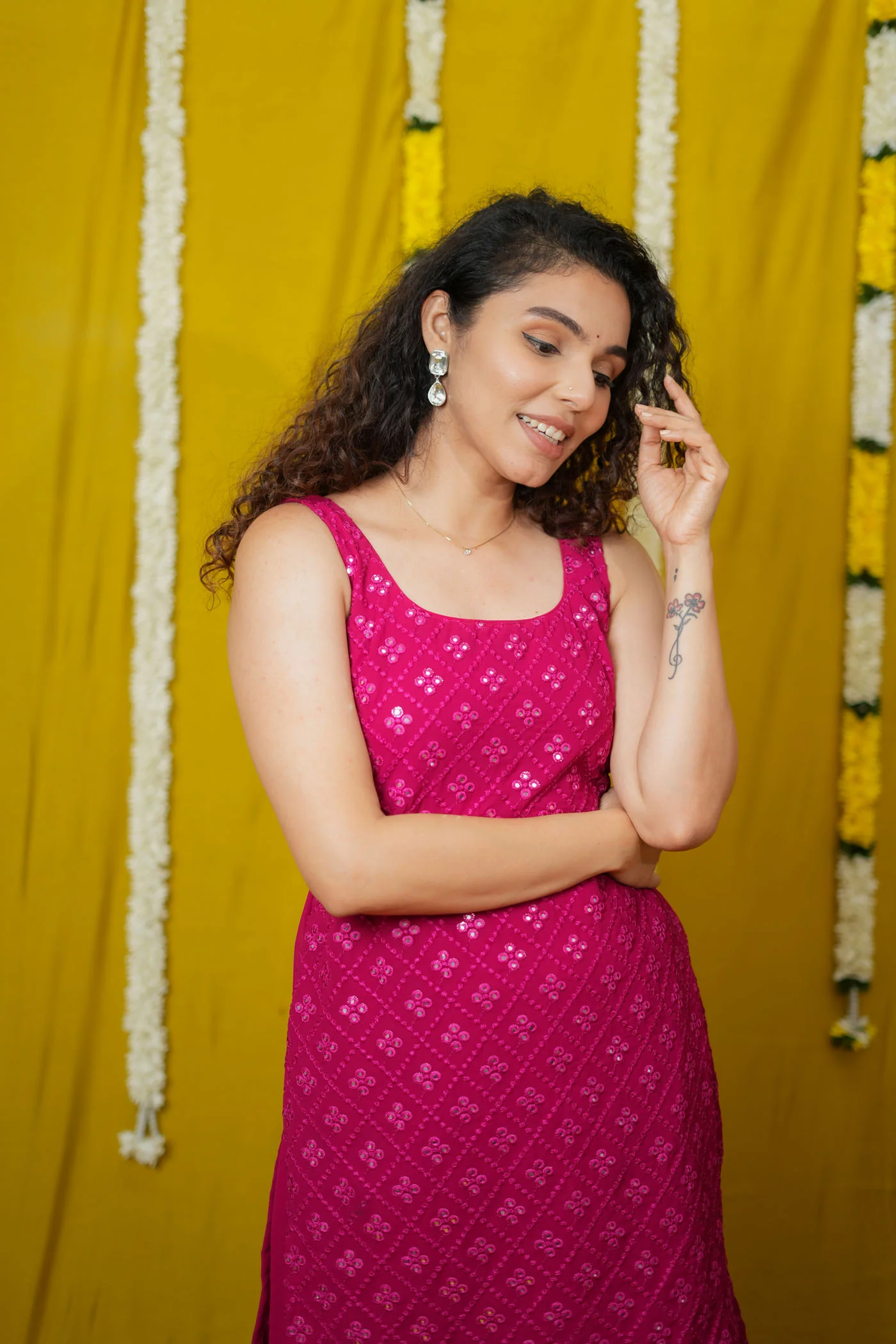 Isai Pink Kurti with Sharara (Set of 3) - Image 22