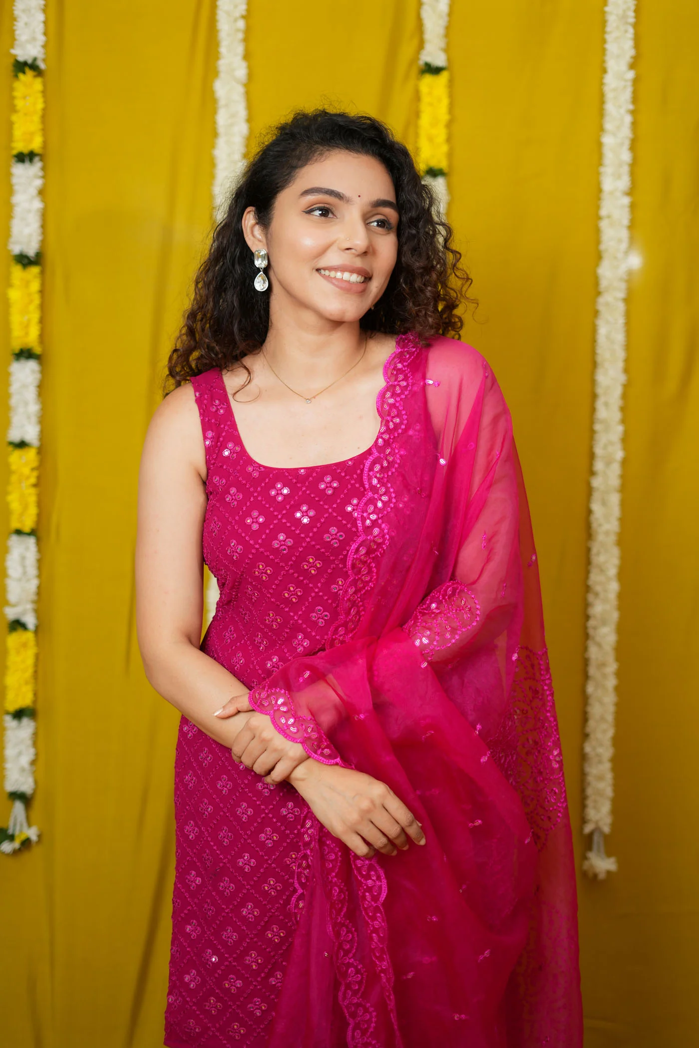 Isai Pink Kurti with Sharara (Set of 3) - Image 30