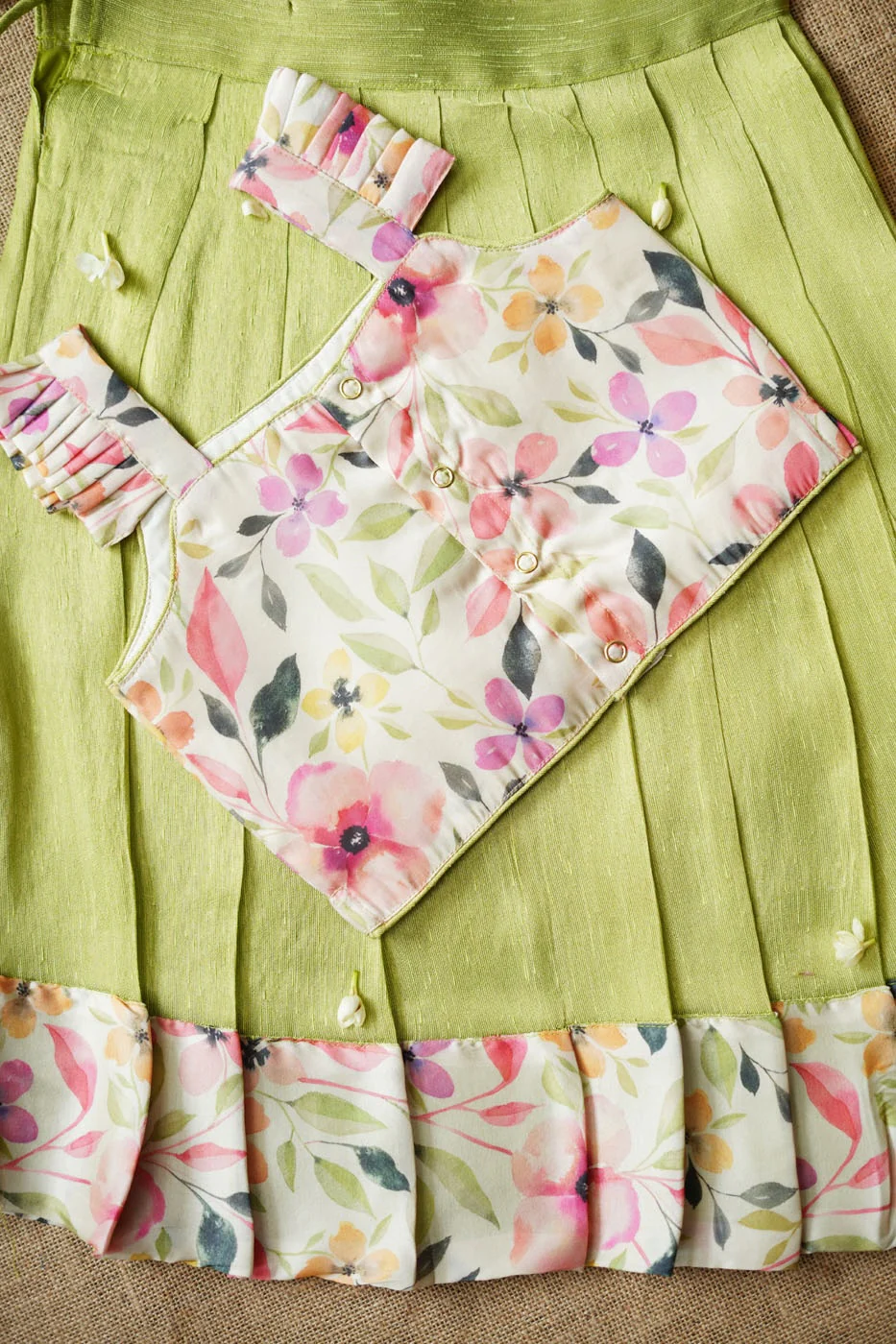 Ishara pastel green kids pavadai set Mini - Image 11