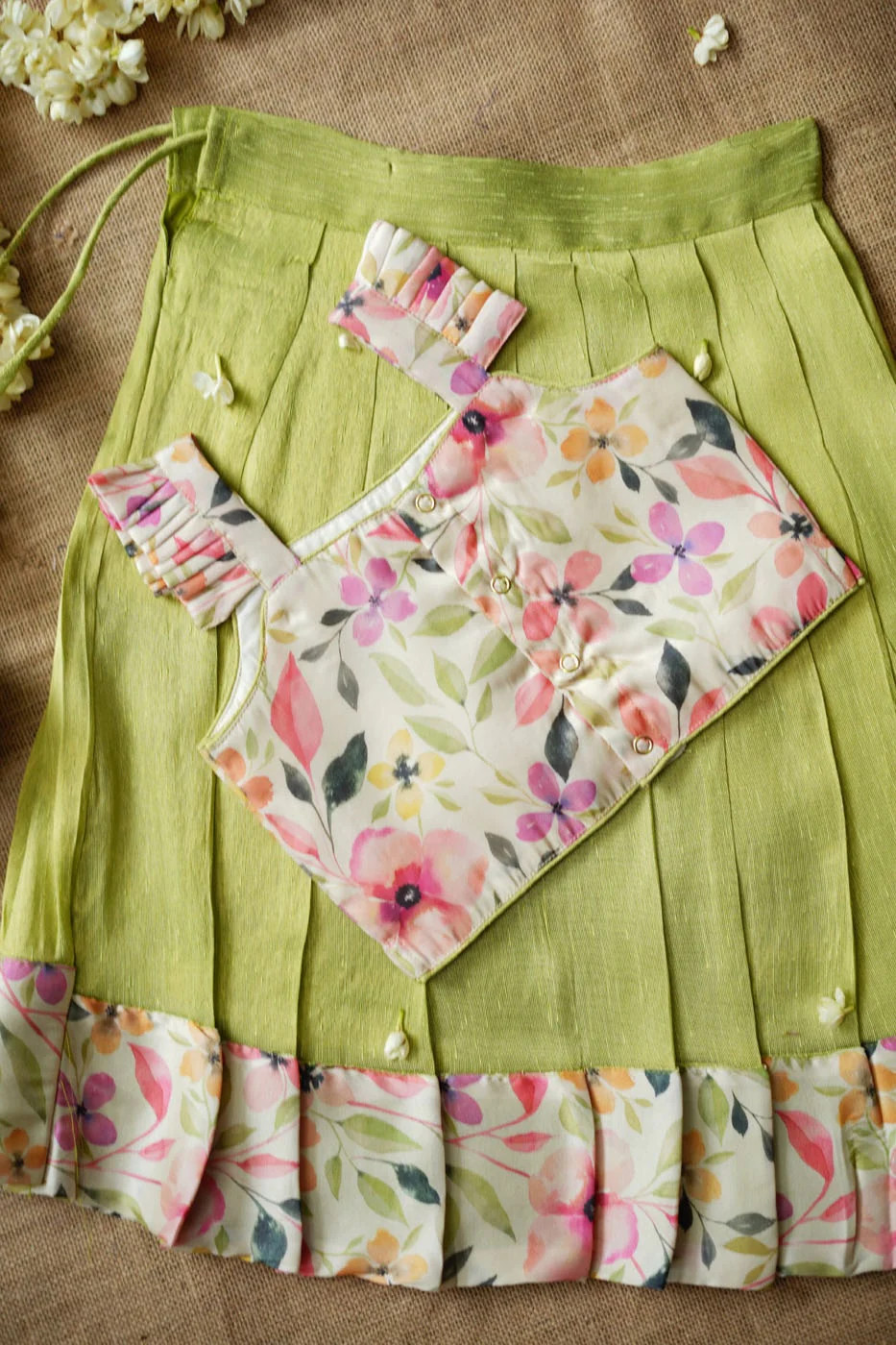 Ishara pastel green kids pavadai set Mini - Image 12