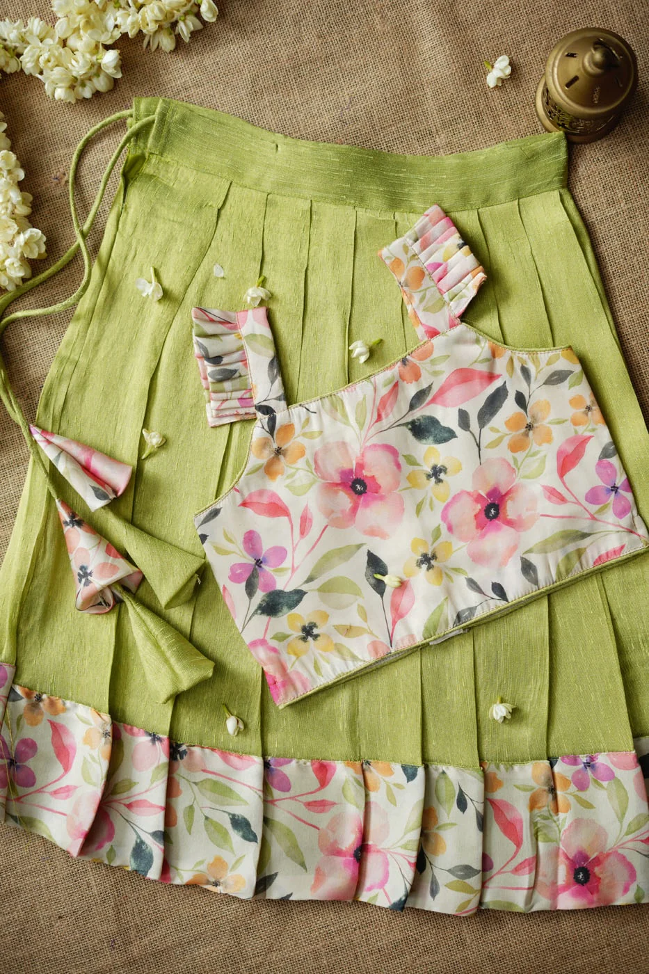 Ishara pastel green kids pavadai set Mini - Image 4