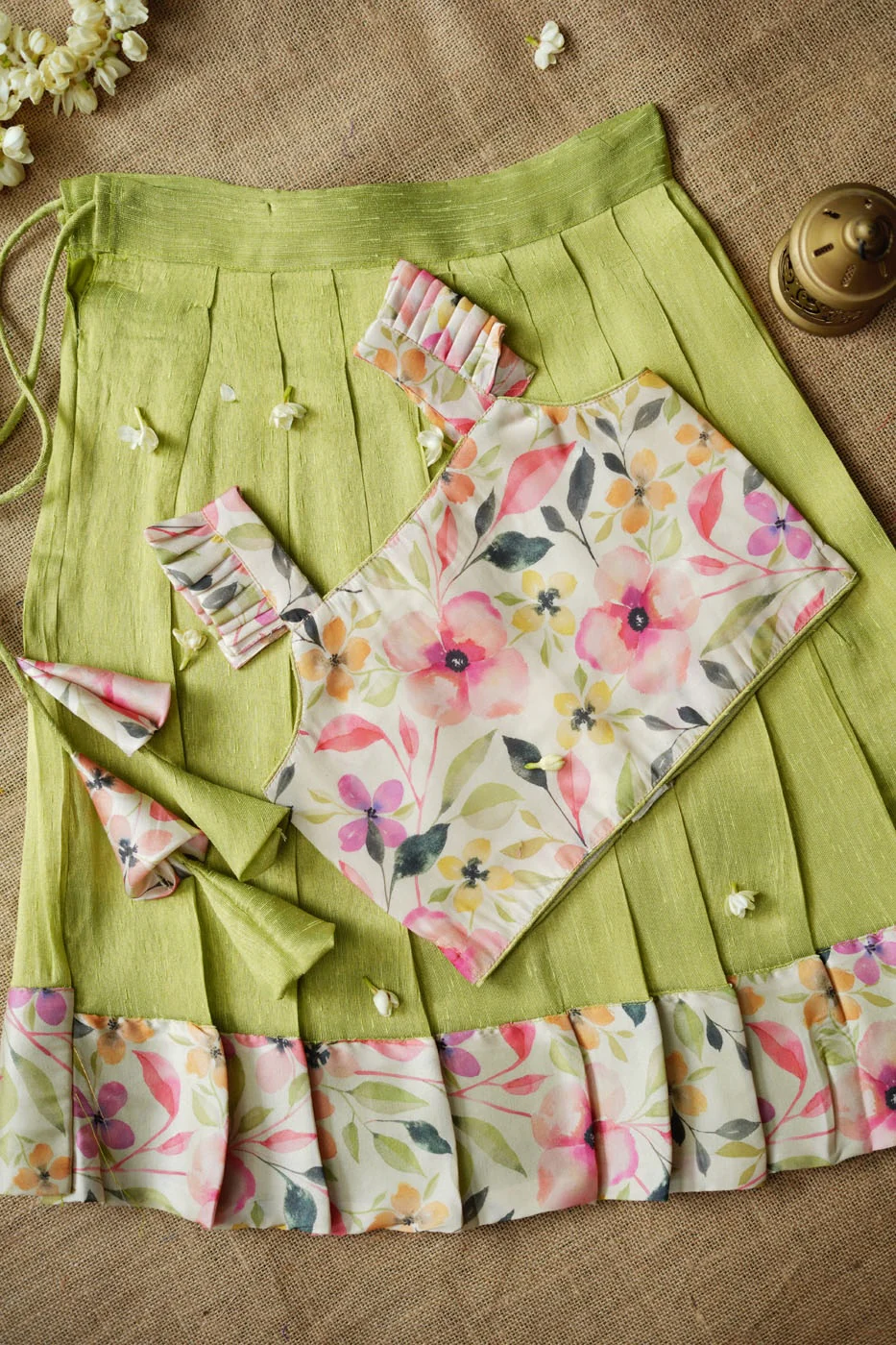 Ishara pastel green kids pavadai set Mini - Image 6