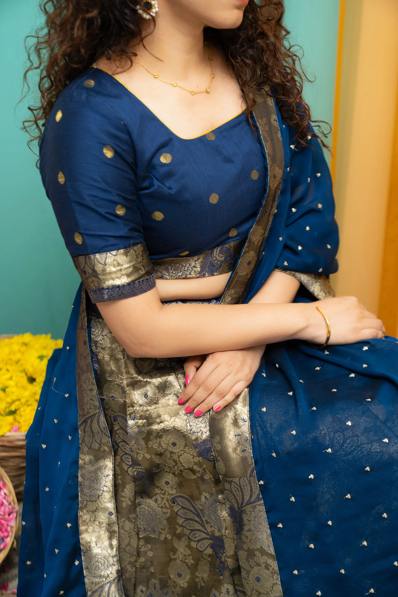 Ishwarya Navy Crop top & Skirt - Image 13