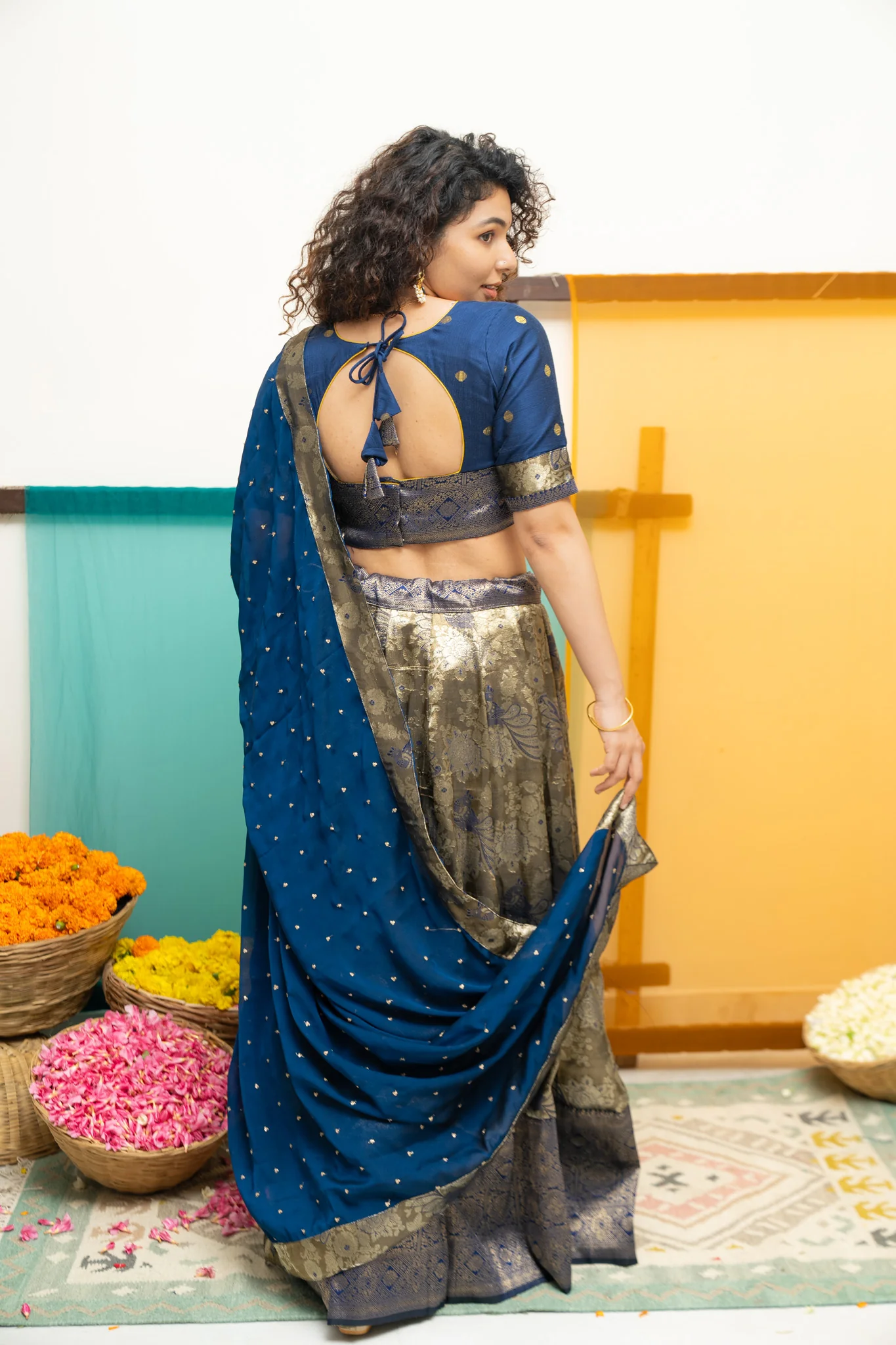 Ishwarya Navy Crop top & Skirt - Image 14