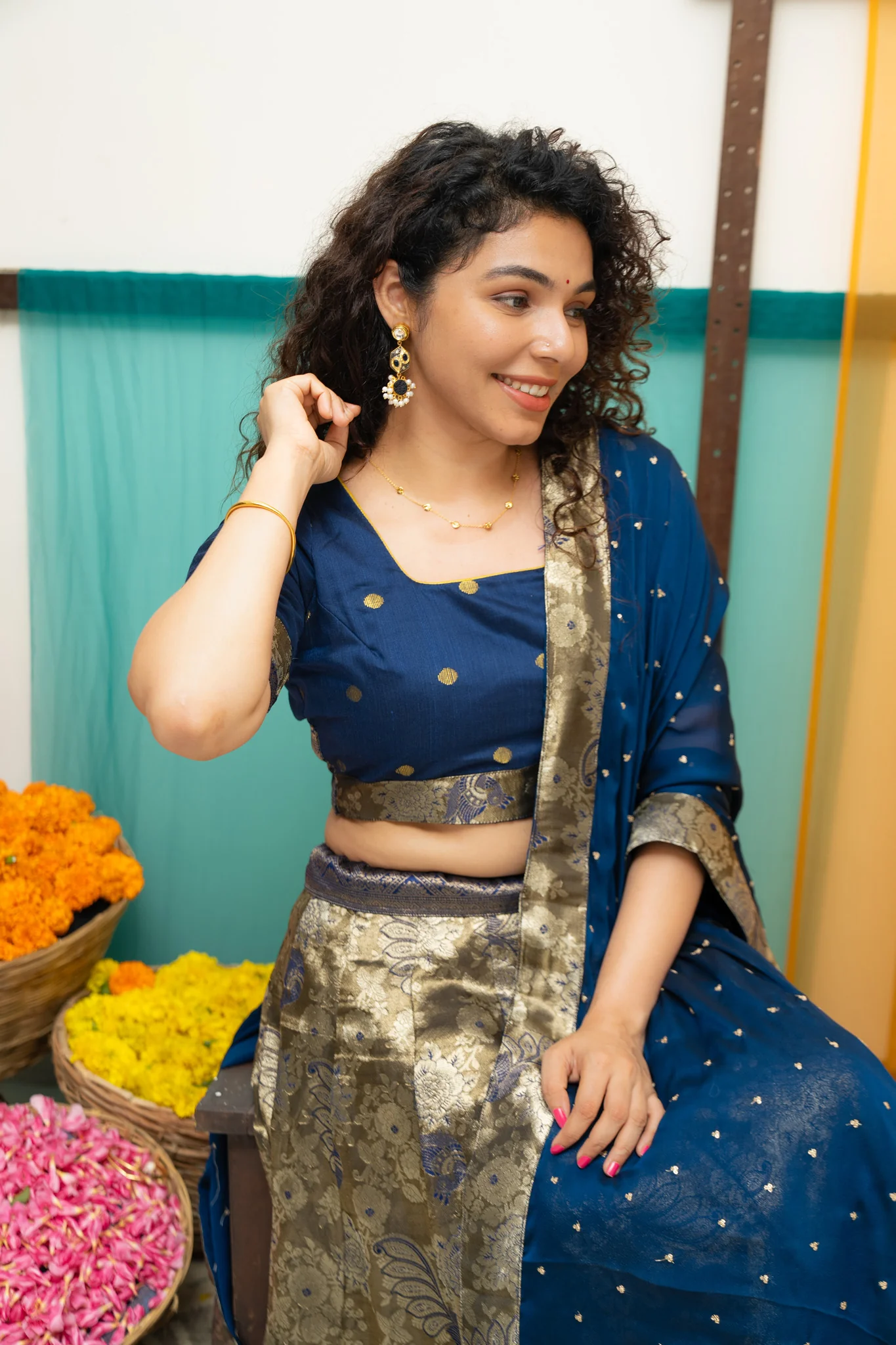 Ishwarya Navy Crop top & Skirt - Image 6