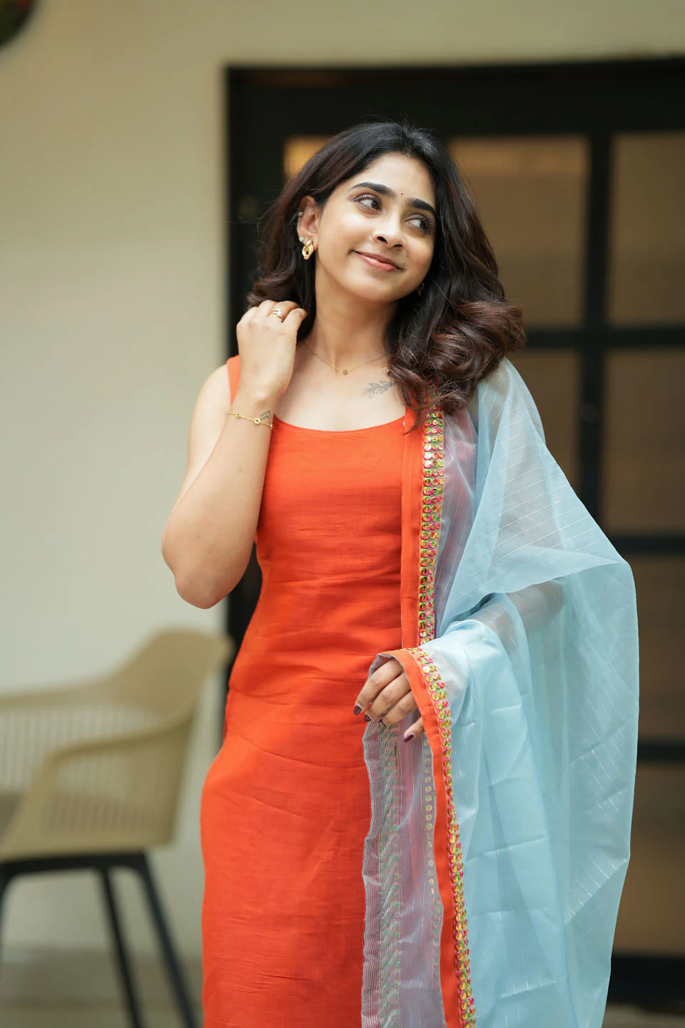 Kamala orange Kurti Set (Set of Top & Dupatta) - Image 9