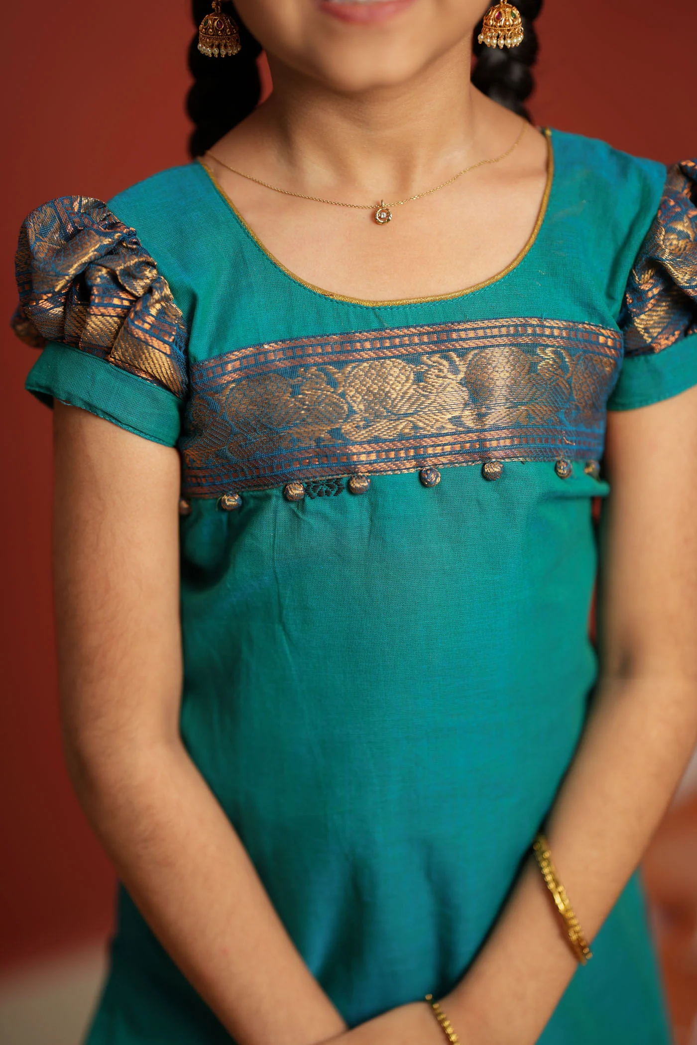 Madhuri Blue Kurti set Mini (Set of 2) - Image 11