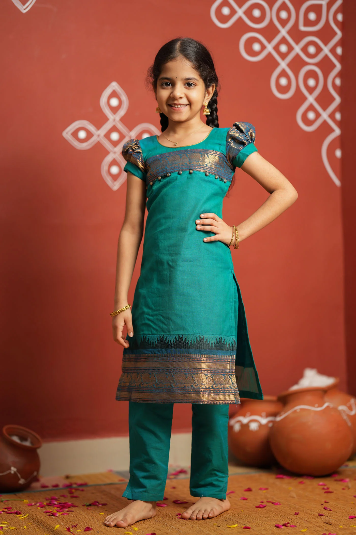 Madhuri Blue Kurti set Mini (Set of 2) - Image 3