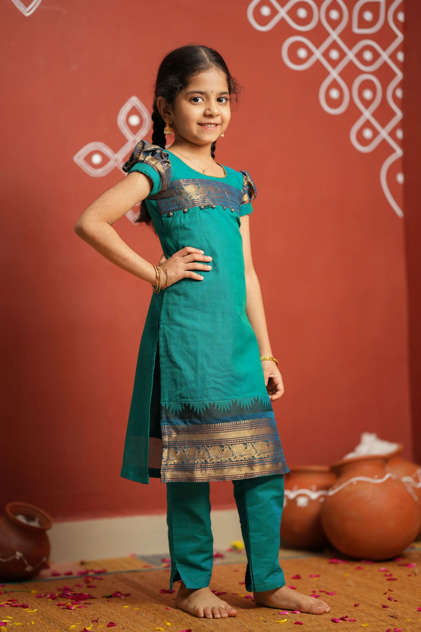 Madhuri Blue Kurti set Mini (Set of 2) - Image 4