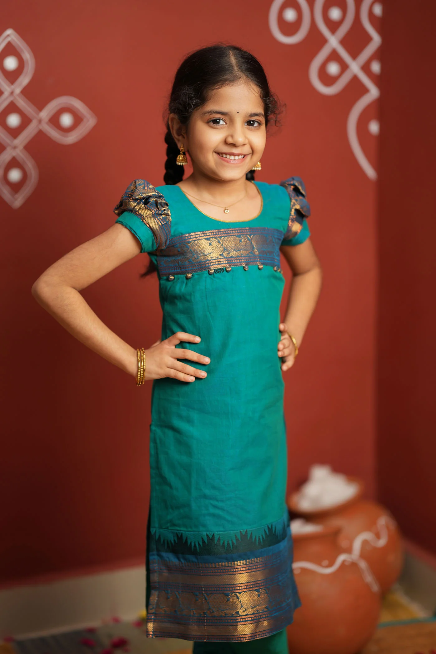 Madhuri Blue Kurti set Mini (Set of 2) - Image 6
