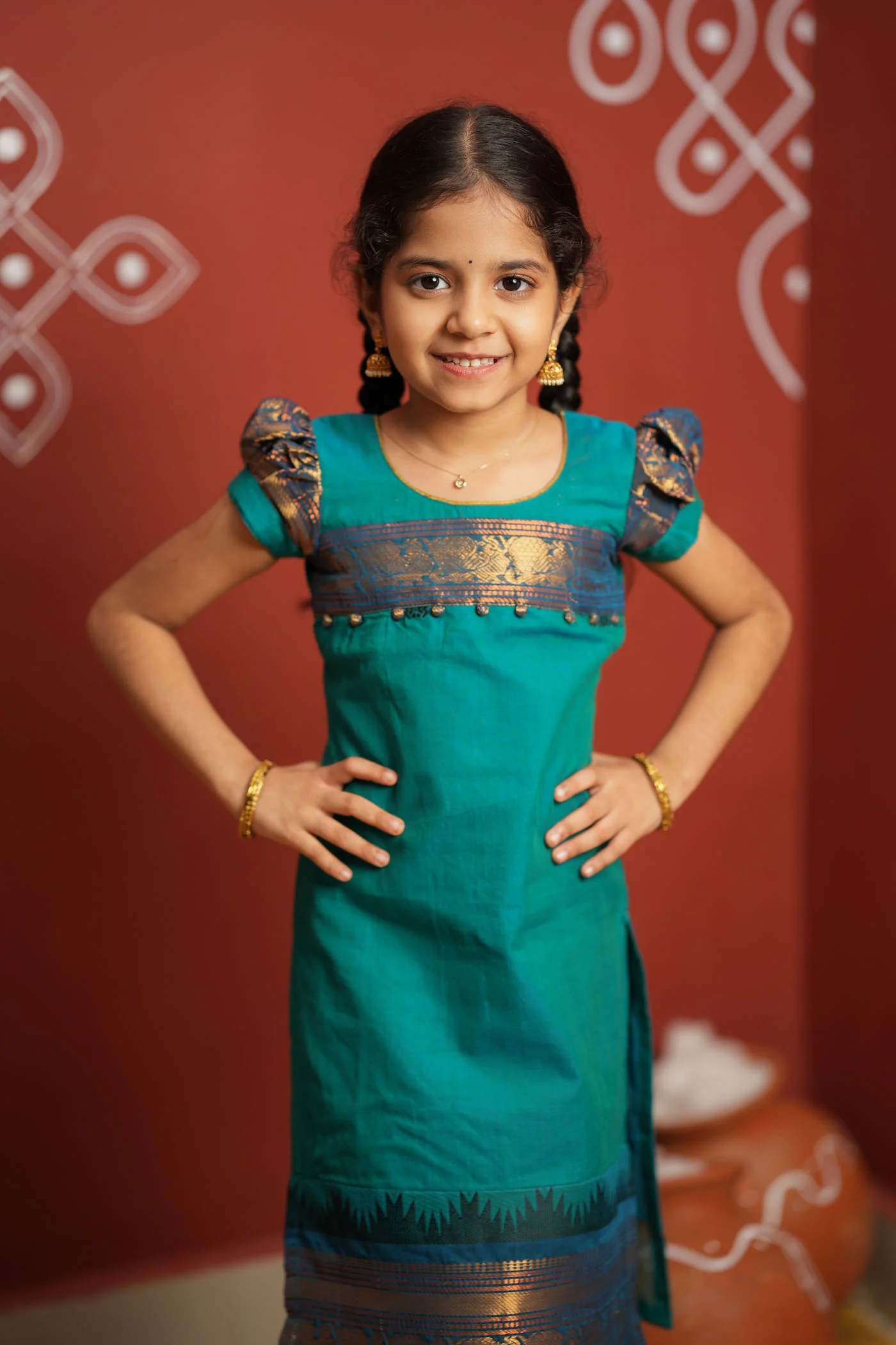 Madhuri Blue Kurti set Mini (Set of 2) - Image 8