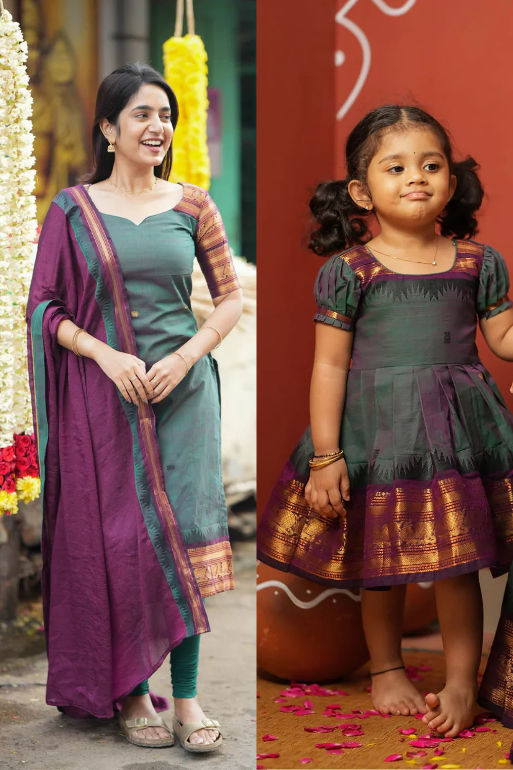 Madhuri Peacock Green Kurti with Frock Mom & Me
