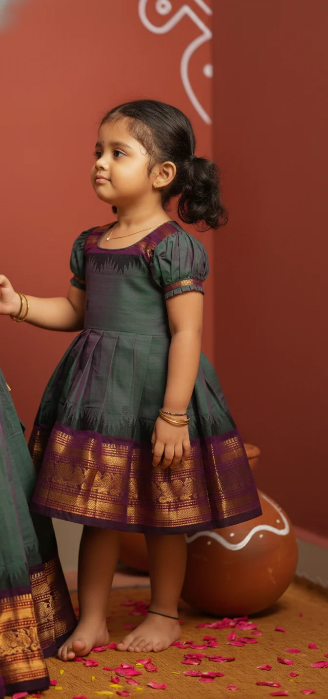 Madhuri Peacock Green Kurti with Frock Mom & Me - Image 10