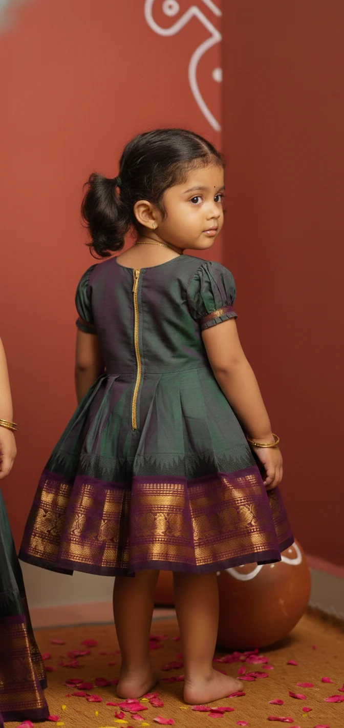 Madhuri Peacock Green Kurti with Frock Mom & Me - Image 9