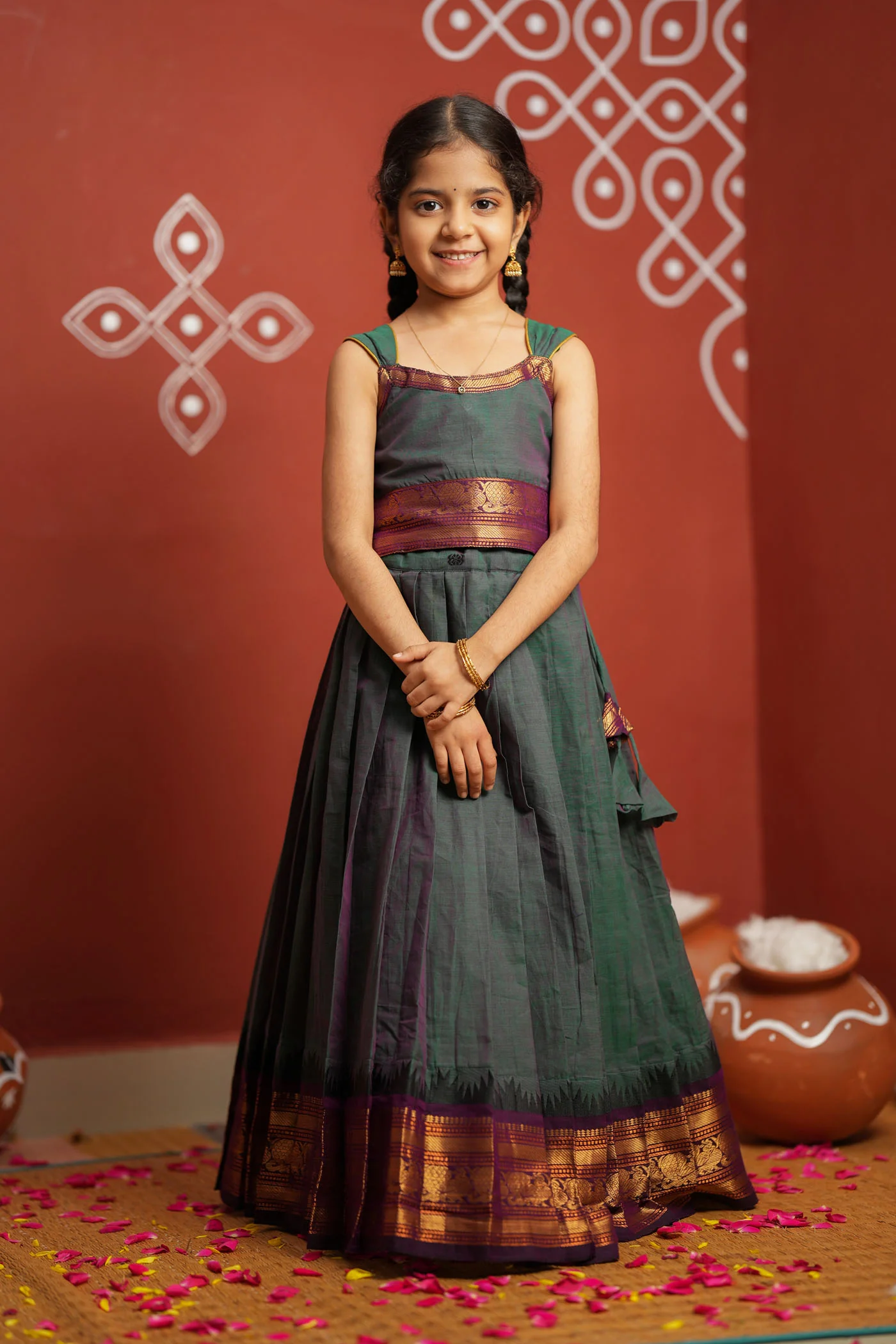 Madhuri Peacock Green Lehenga Mini (Set of 2) - Image 2
