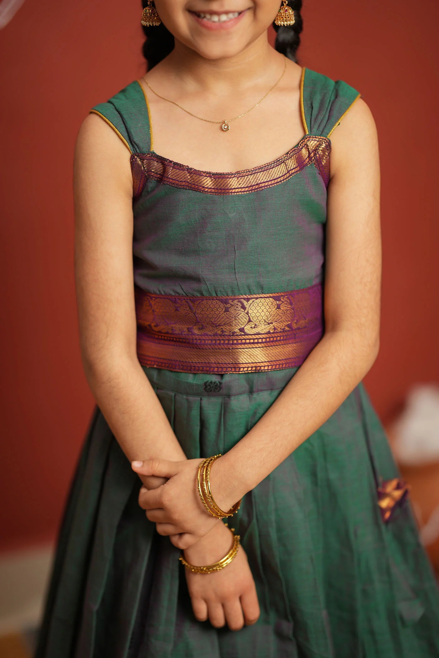 Madhuri Peacock Green Lehenga Mini (Set of 2) - Image 9