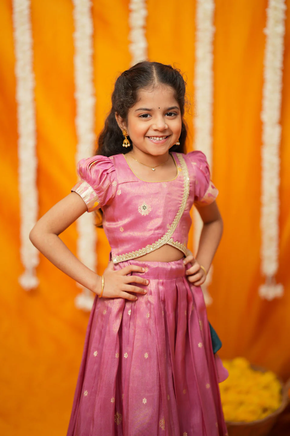 Maithiri Pink Silk Kids Lehenga Set mini - Image 10