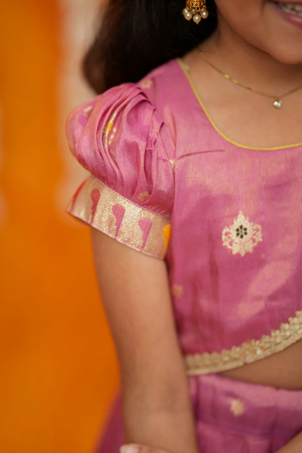 Maithiri Pink Silk Kids Lehenga Set mini - Image 11