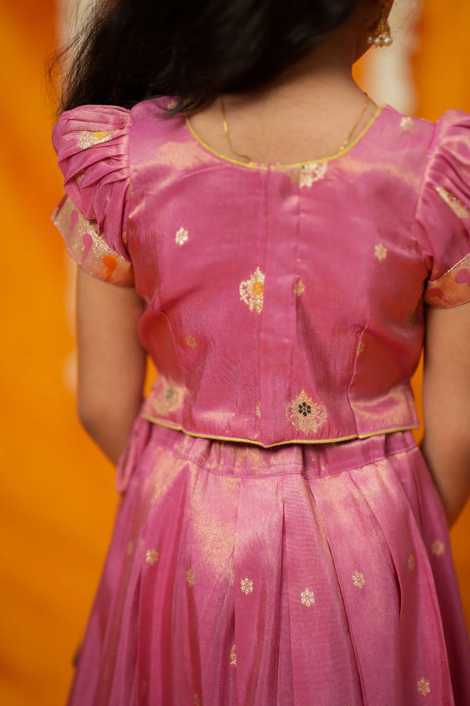 Maithiri Pink Silk Kids Lehenga Set mini - Image 12