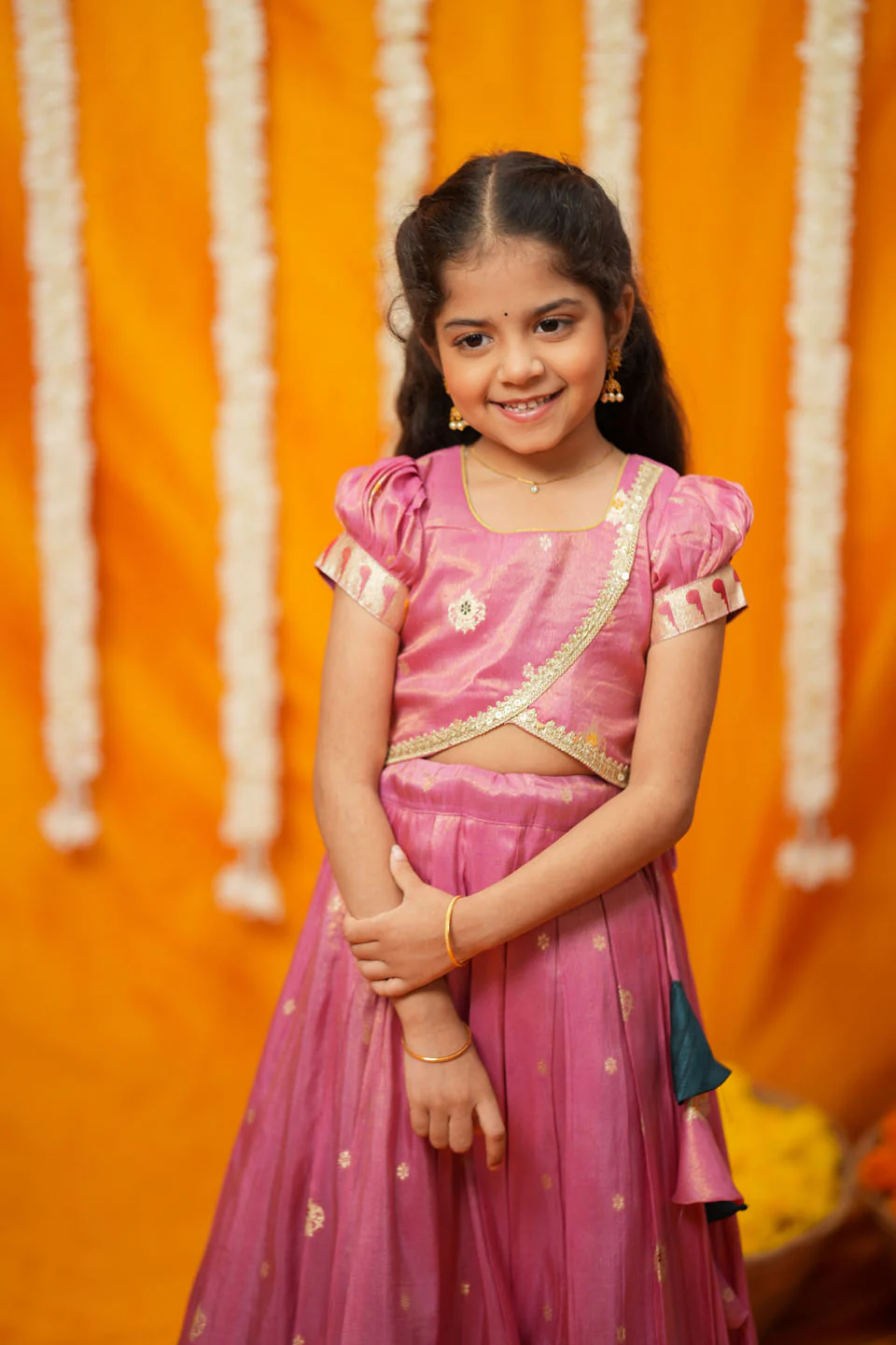 Maithiri Pink Silk Kids Lehenga Set mini - Image 7