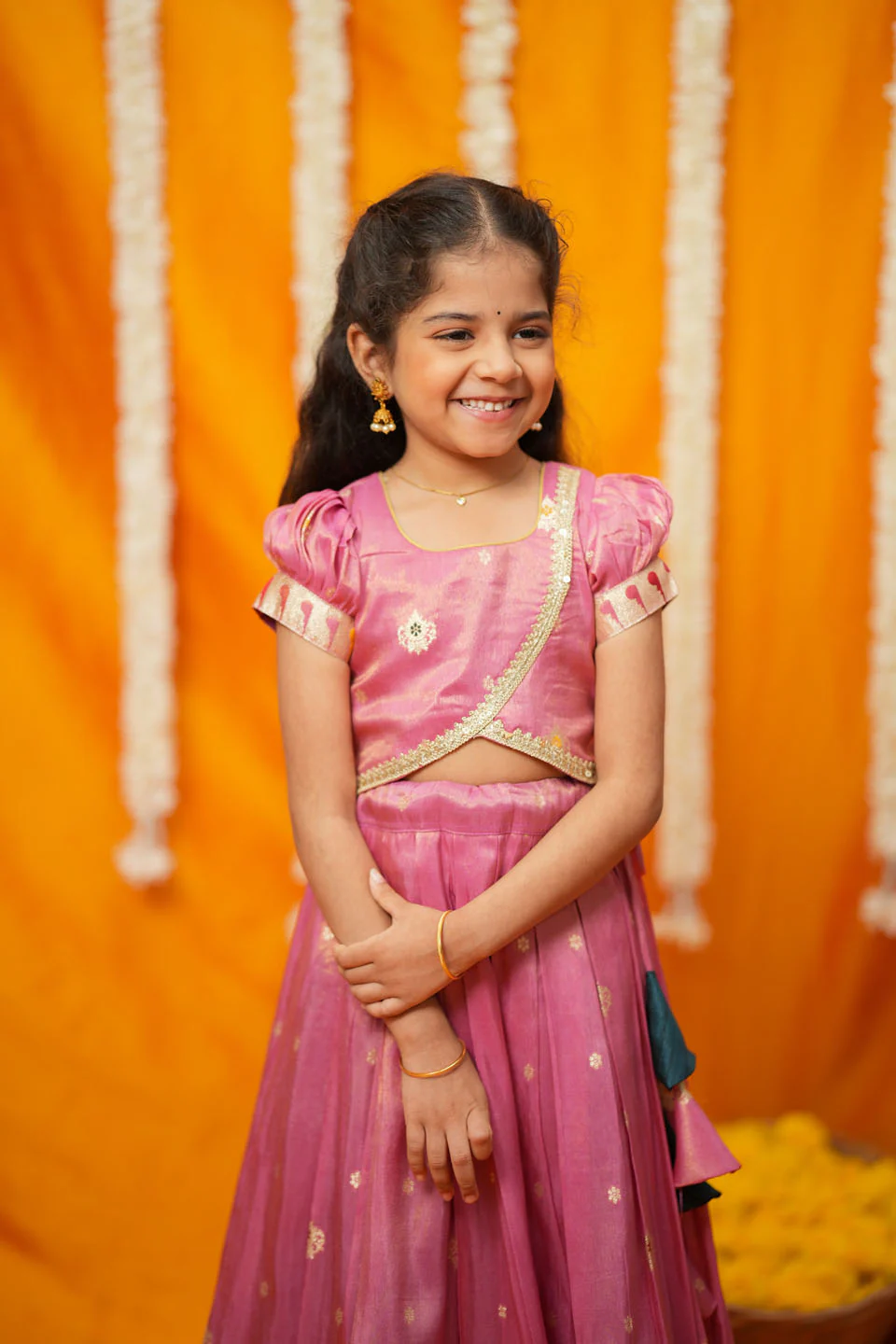 Maithiri Pink Silk Kids Lehenga Set mini - Image 8