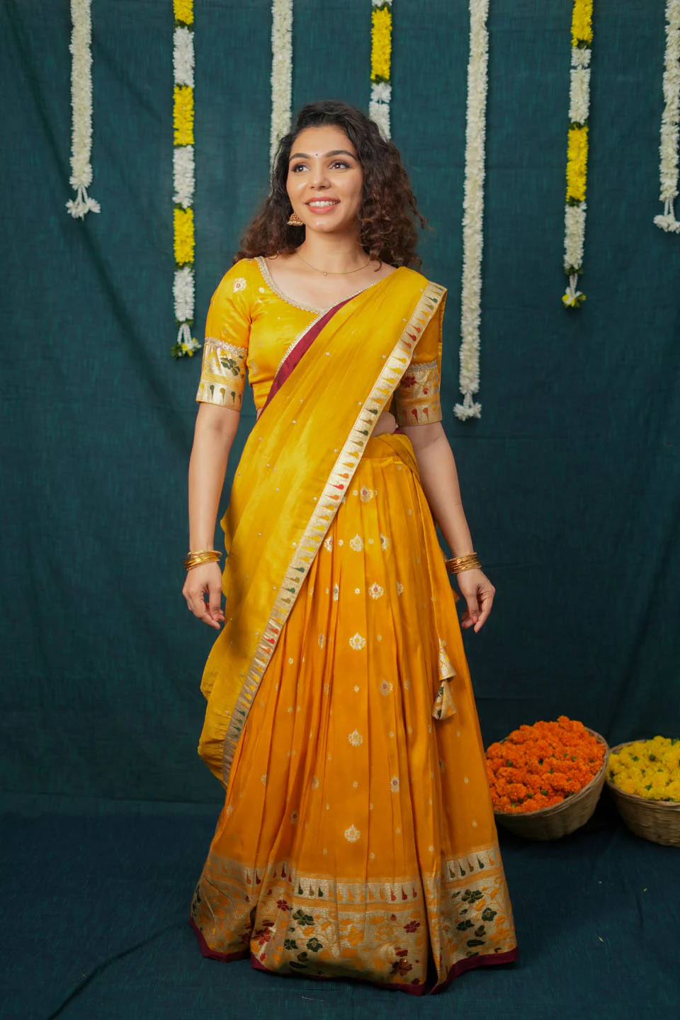 Maithiri Yellow Half Saree Set - Image 7