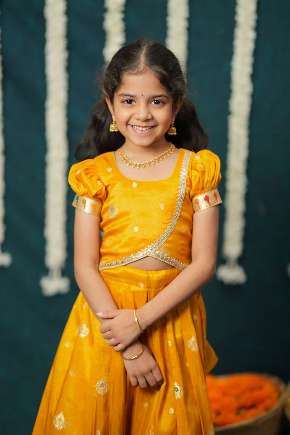 Maithiri yellow Silk Kids Lehenga Set mini - Image 7