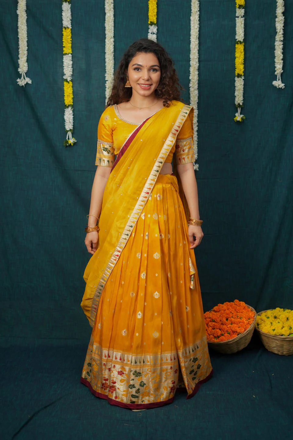 Maithiri Yellow Half Saree Set - Image 4