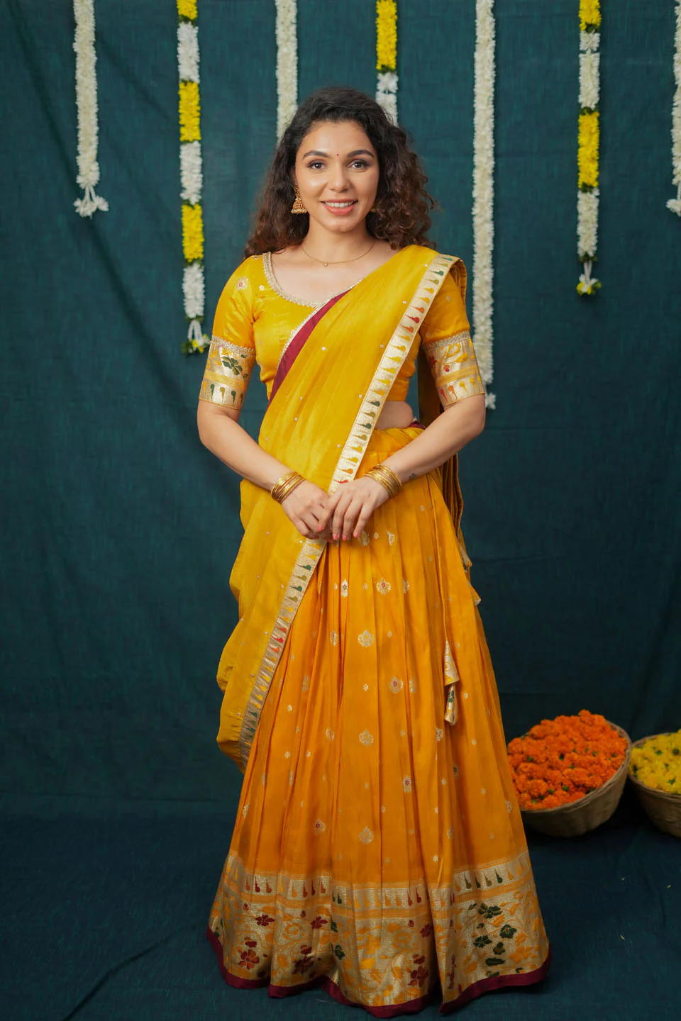 Maithiri Yellow Half Saree Set - Image 3