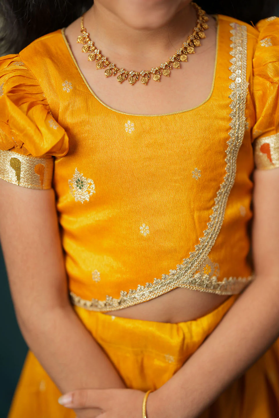 Maithiri yellow Silk Kids Lehenga Set mini - Image 8