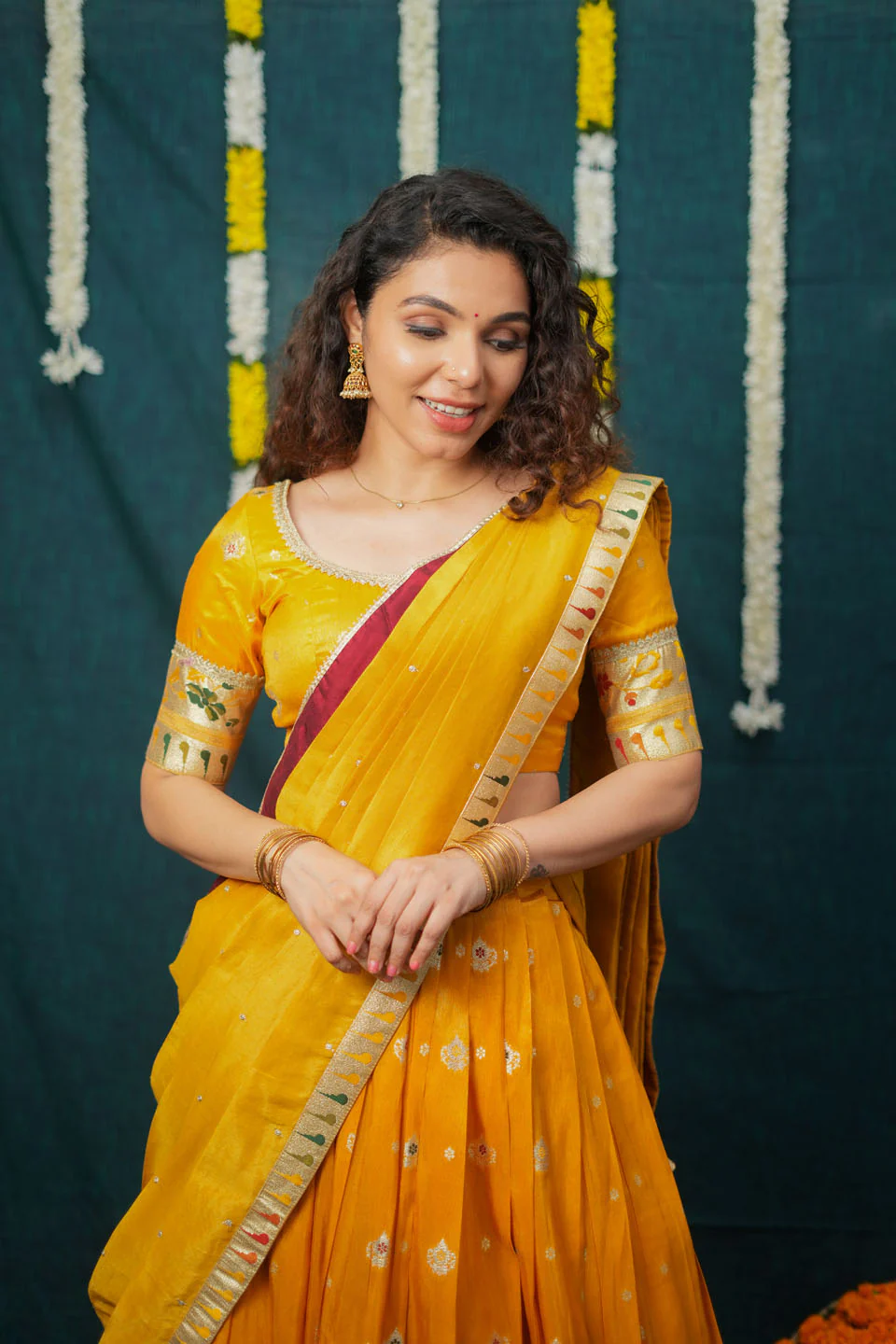 Maithiri Yellow Half Saree Set - Image 9